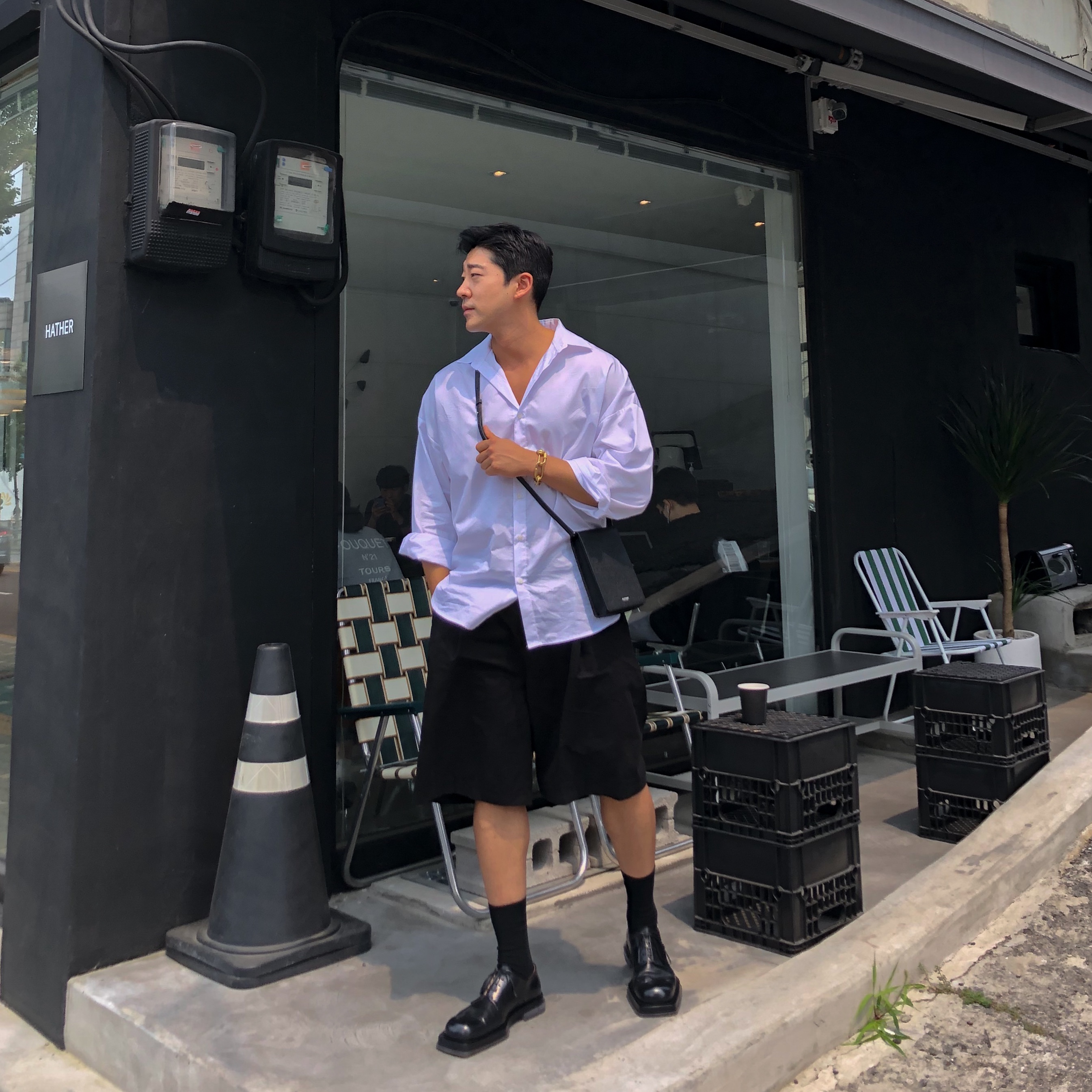 Bottega Veneta Quilting Leather Square Toe Derby Shoes Black 착용 스타일 - 1