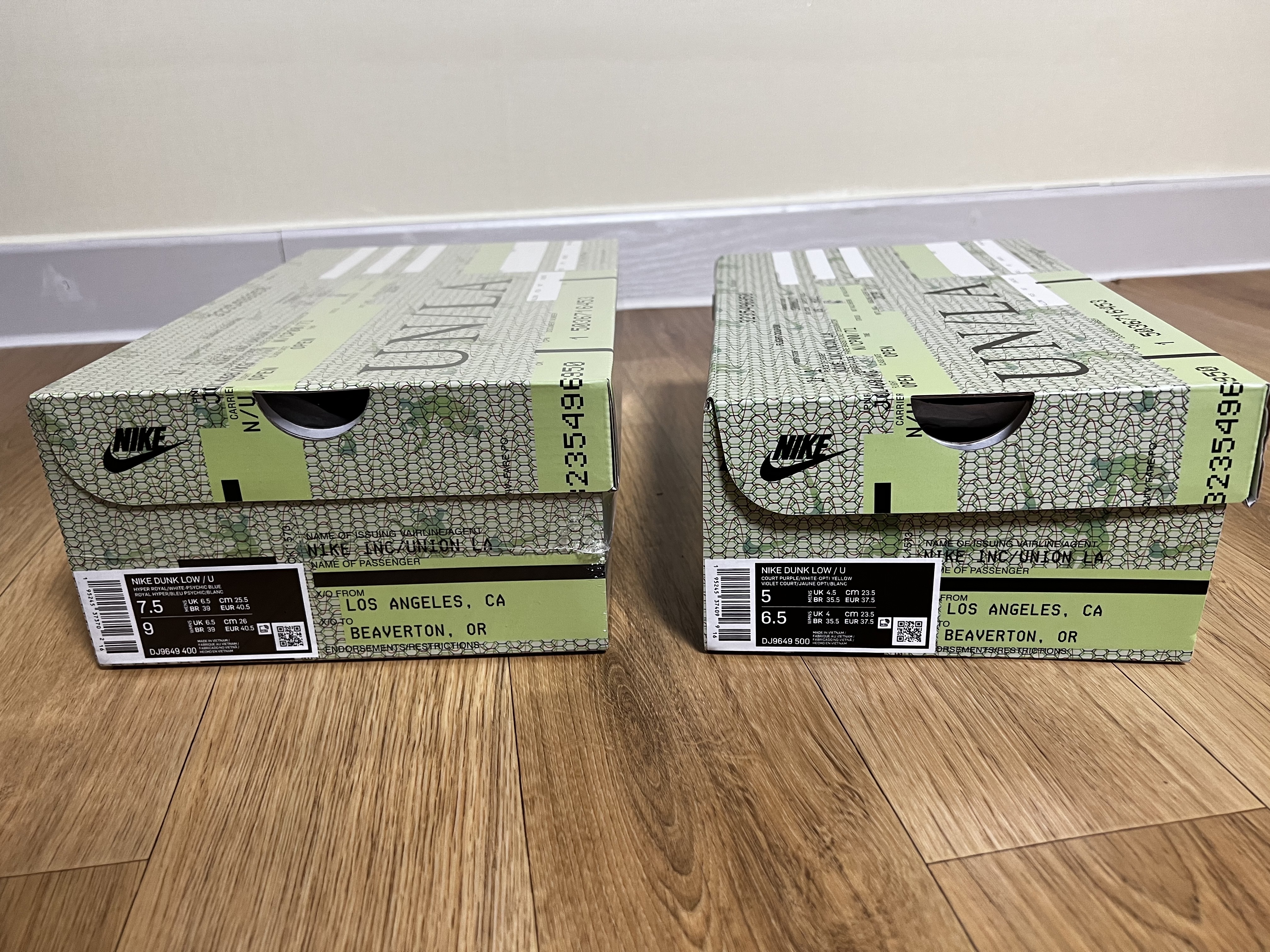 Nike x Union Dunk Low Passport Pack Argon, Nike x Union Dunk Low Passport Pack Court Purple White 착용 스타일
