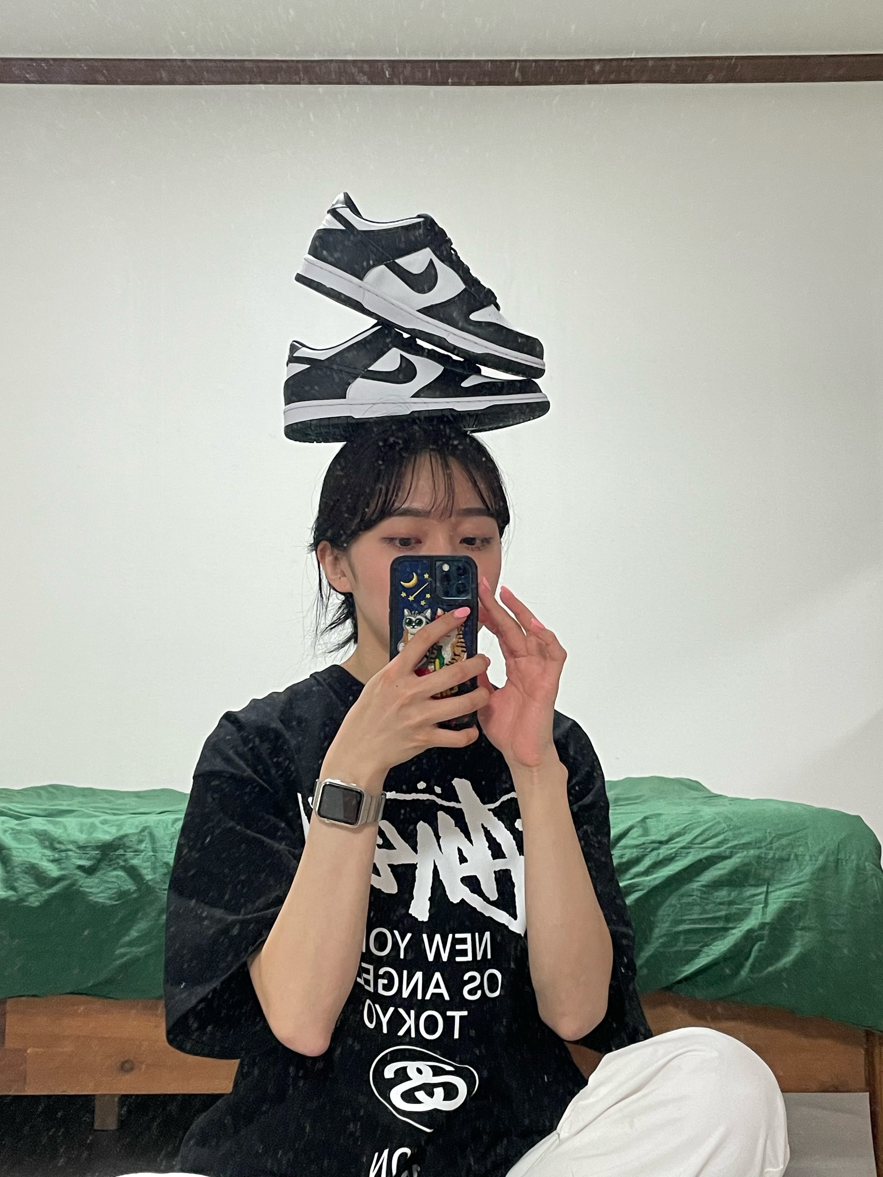 Nike Dunk Low Retro Black, (W) Nike Dunk Low Black 착용 스타일 - 3
