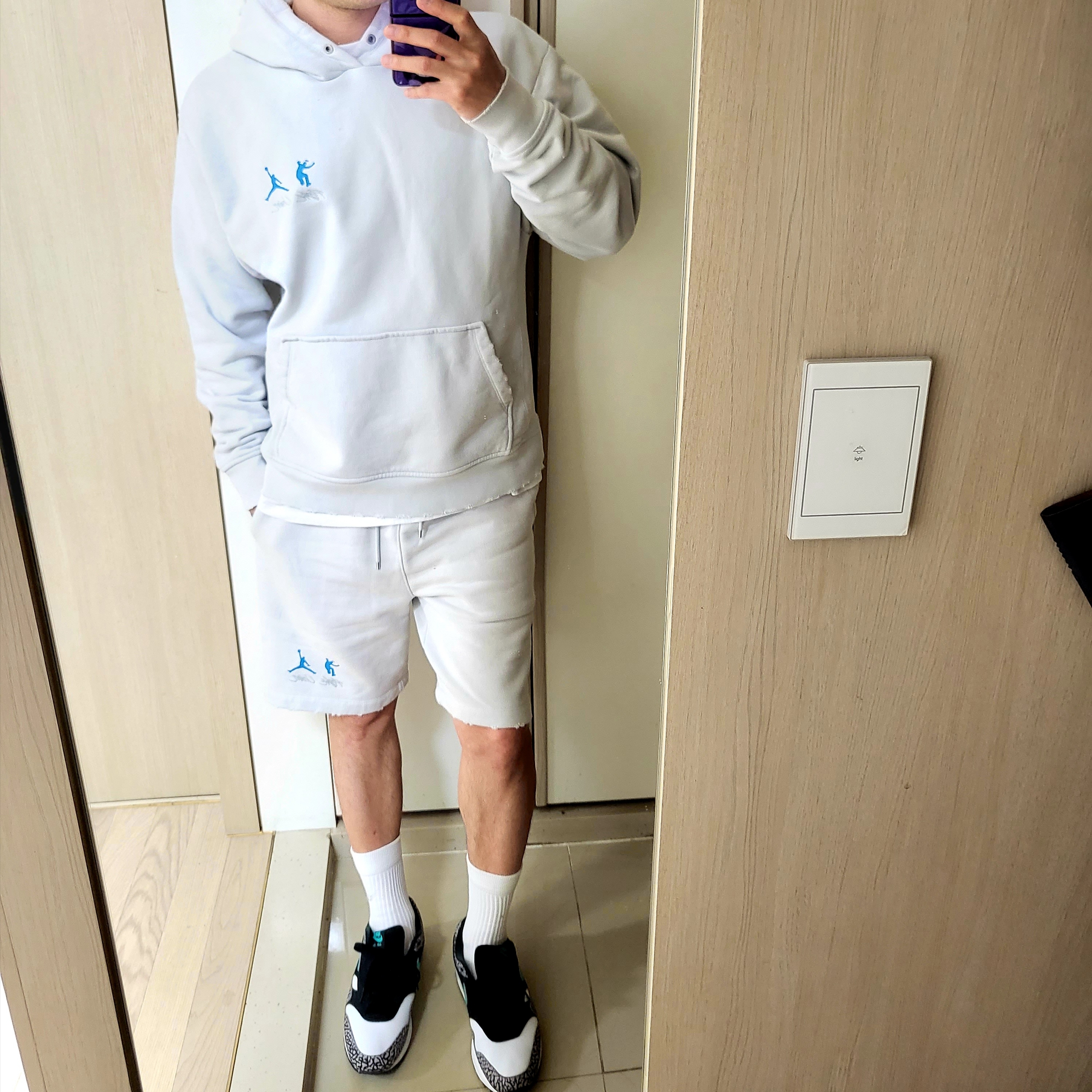 Jordan x Union Fleece Hoodie Photon Dust - Asia, Jordan x Union Fleece Shorts Photon Dust - US/EU 착용 스타일