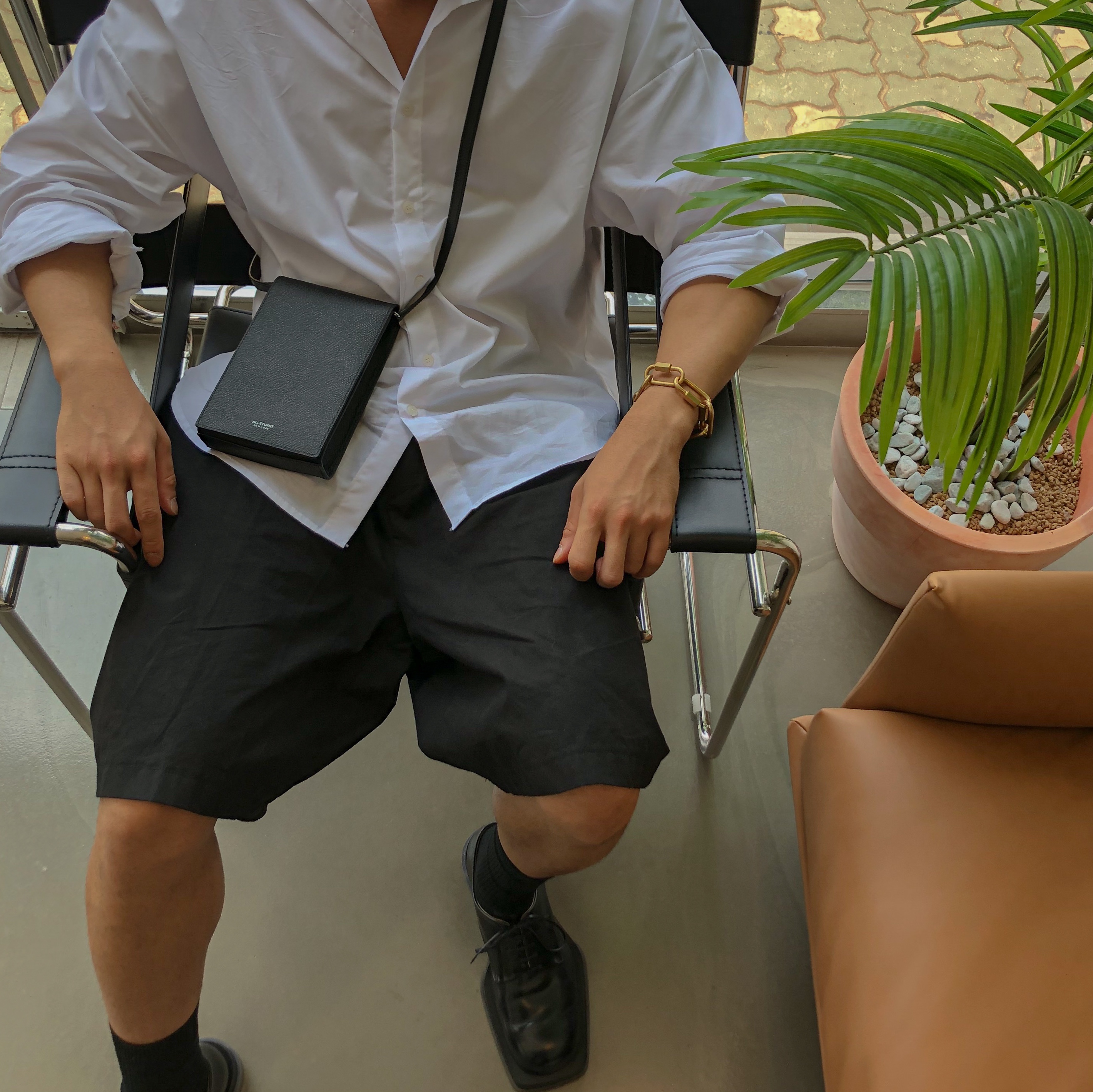 Bottega Veneta Quilting Leather Square Toe Derby Shoes Black 착용 스타일 - 3