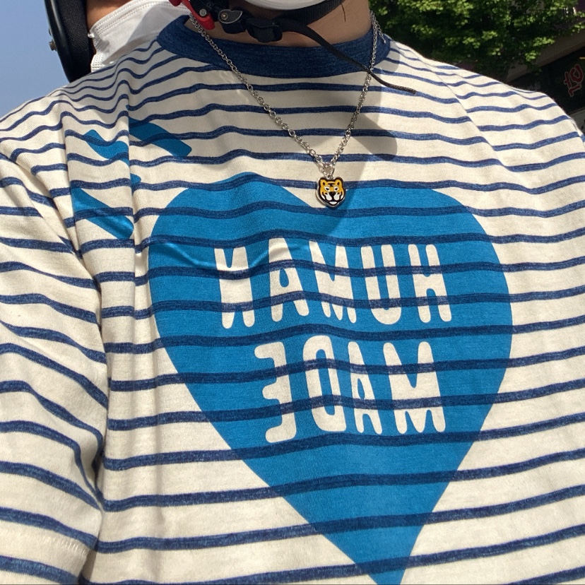 Human Made Border T-Shirt Navy 착용 스타일