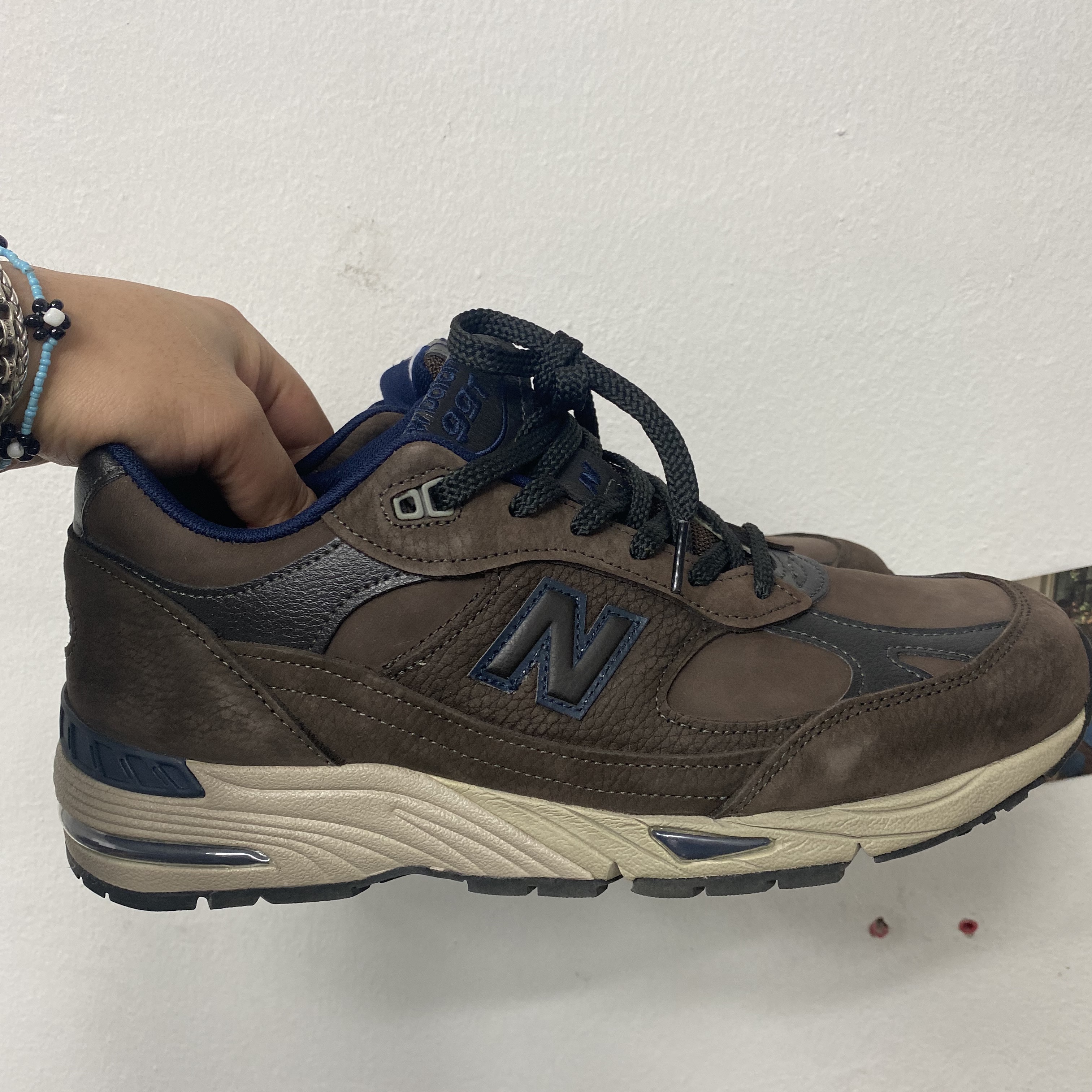 New Balance 991 Made in UK Brown Trainers 착용 스타일