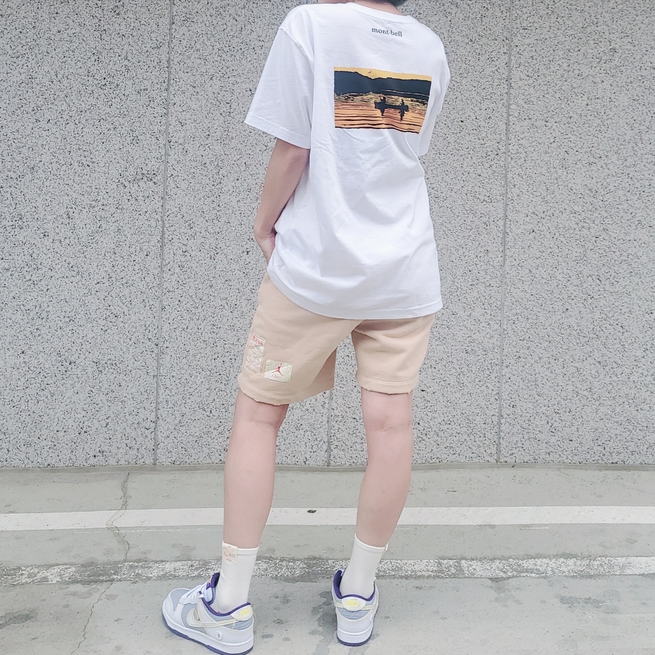 Nike x Union Dunk Low Passport Pack Court Purple White, Jordan x Union Fleece Shorts White Onyx - Asia 착용 스타일 - 2