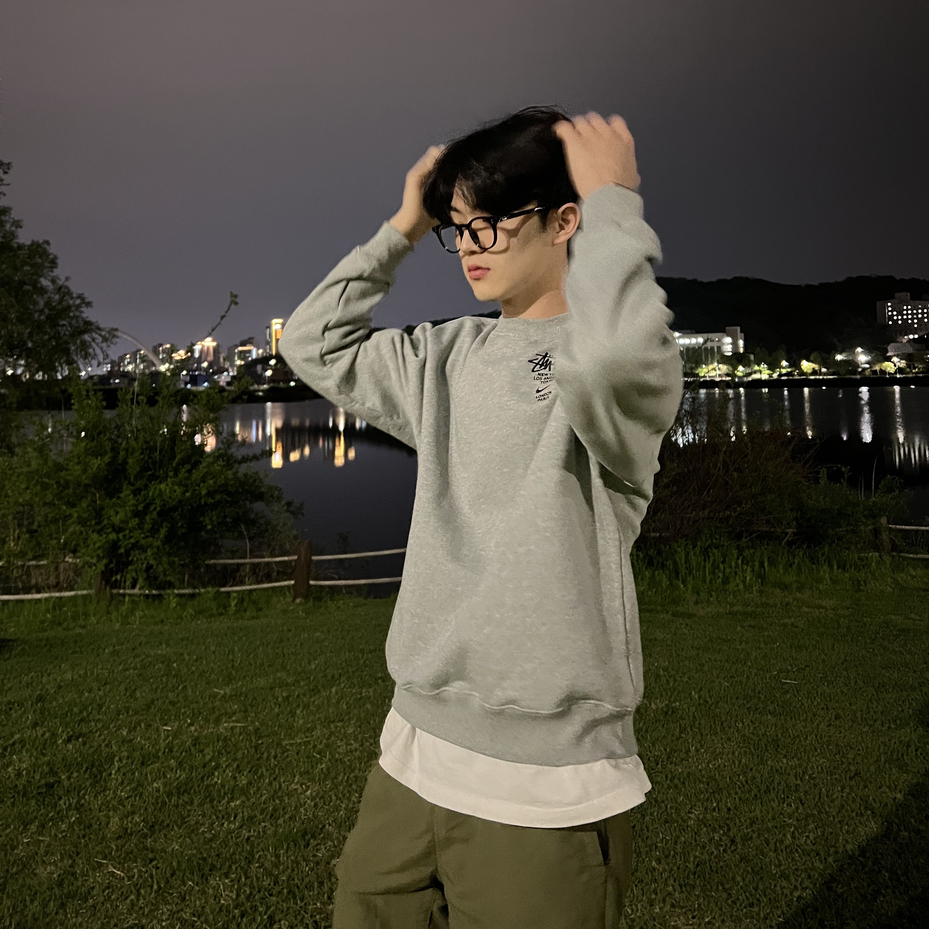 Nike x Stussy NRG ZR Fleece Crewneck Heather Grey - US/EU 착용 스타일 - 2
