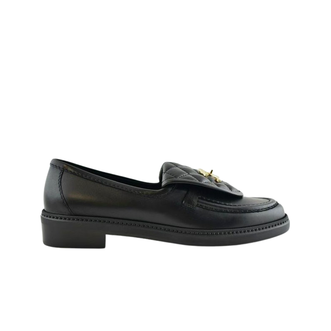 (W) 샤넬 로퍼 램스킨 & 골드 메탈 블랙((W) Chanel Loafers Lambskin & Gold Black)