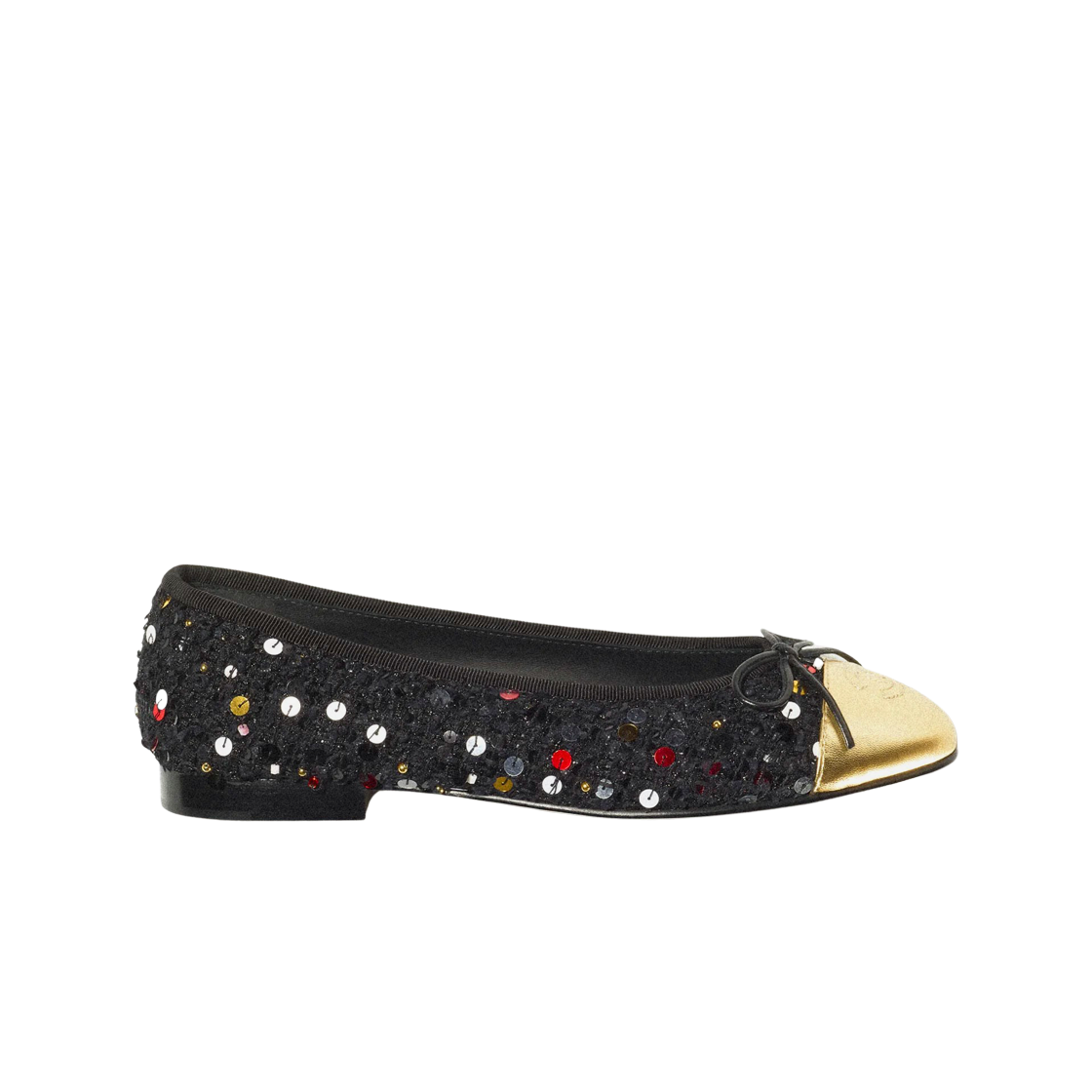 G02819-Y55872-K4311 (W) Chanel Ballerina Flat Glittered Tweed Laminated Lambskin & Black Gold Multicolor