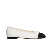 (W) Chanel Ballerina Flat Tweed & White Black