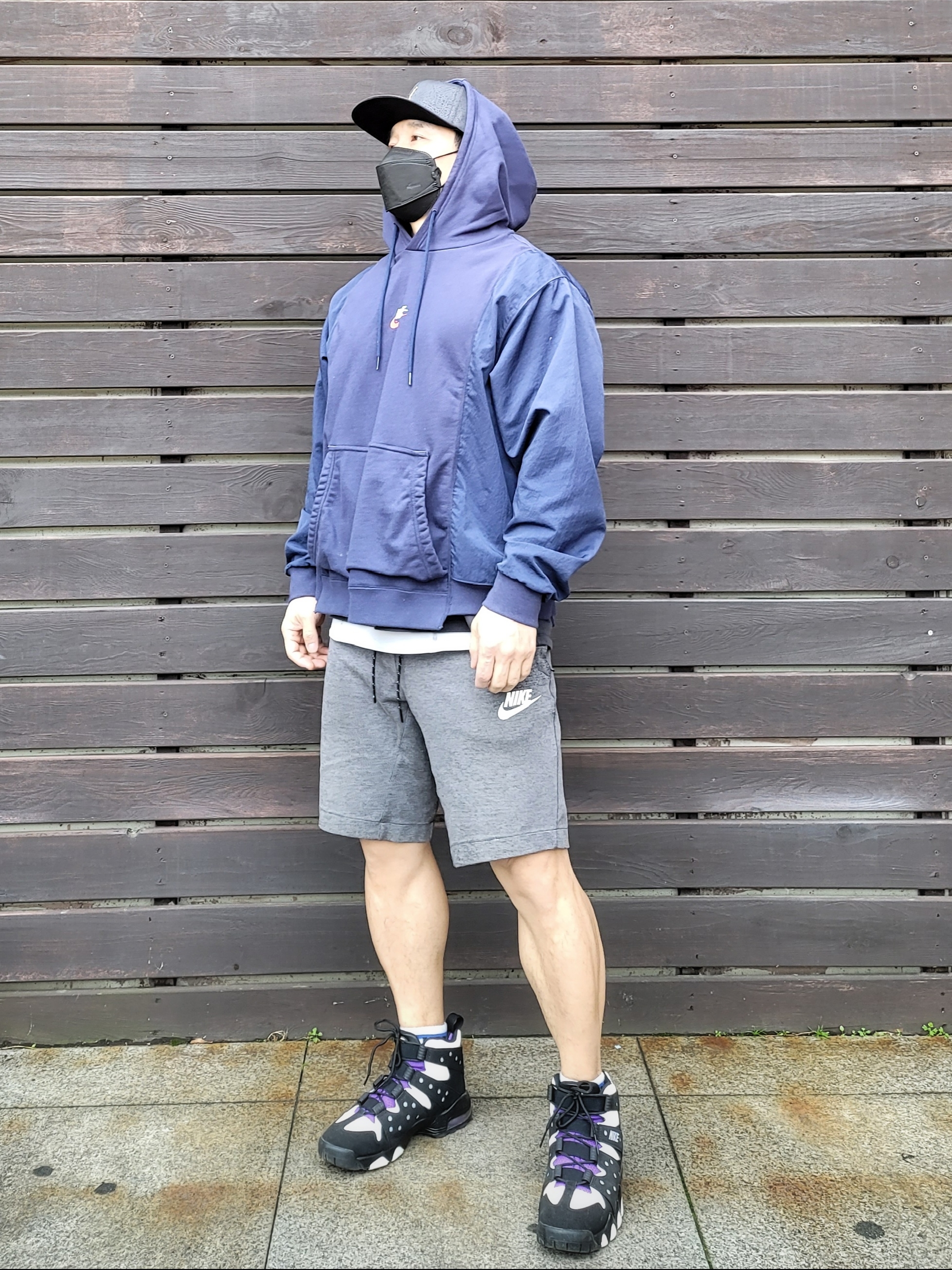Nike NSW Hoodie BRS Midnight Navy, Nike Air Max 2 CB 94 Black Purple 2015 착용 스타일 - 2