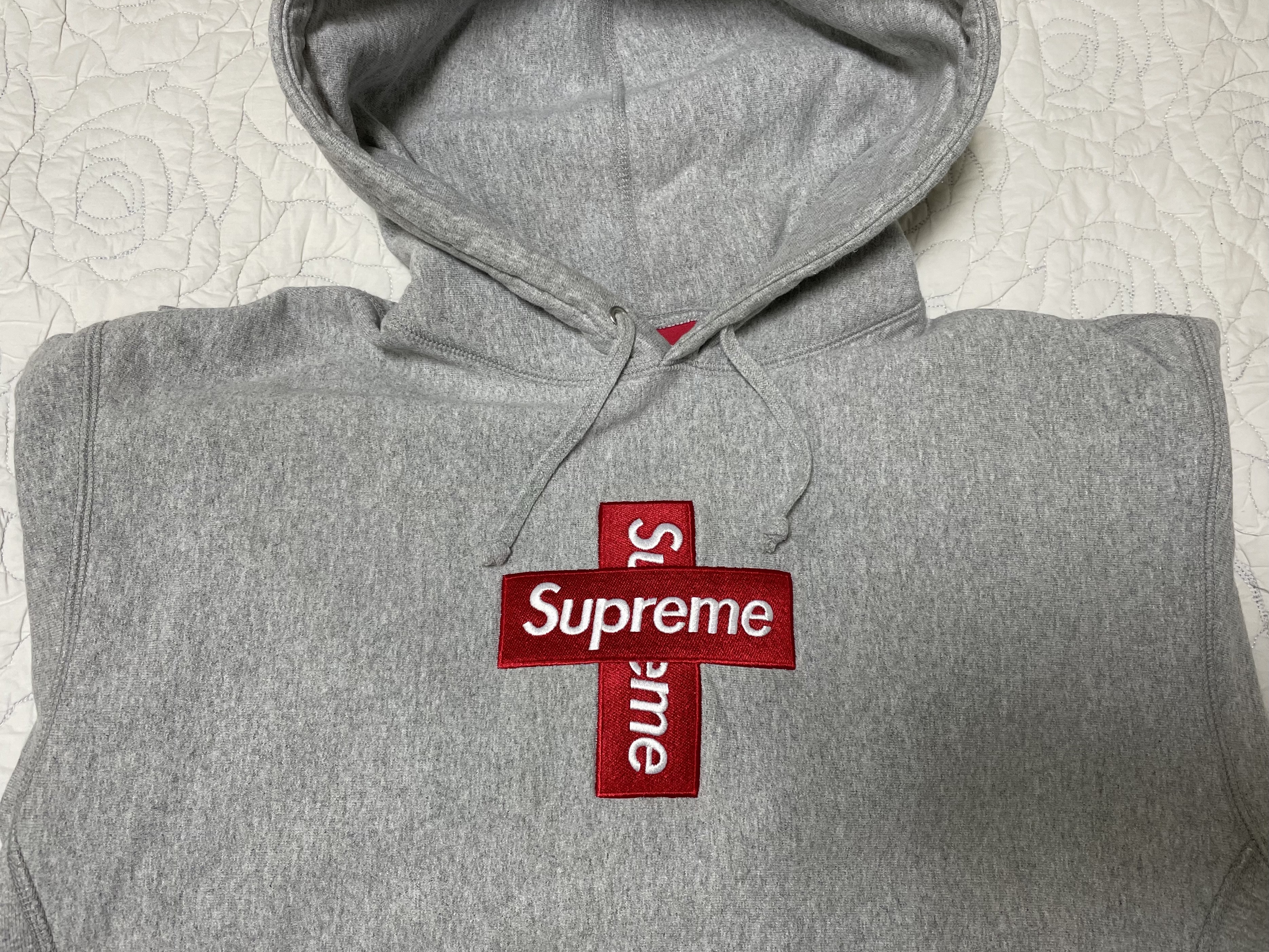 Supreme Cross Box Logo Hooded Sweatshirt Heather Grey - 20FW 착용 스타일