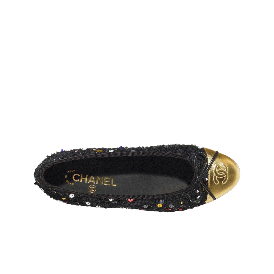 (W) 샤넬 발레리나 플랫 글리터 트위드 라미네이트 램스킨 & 블랙 골드 멀티컬러((W) Chanel Ballerina Flat Glittered Tweed Laminated Lambskin & Black Gold Multicolor) - 2