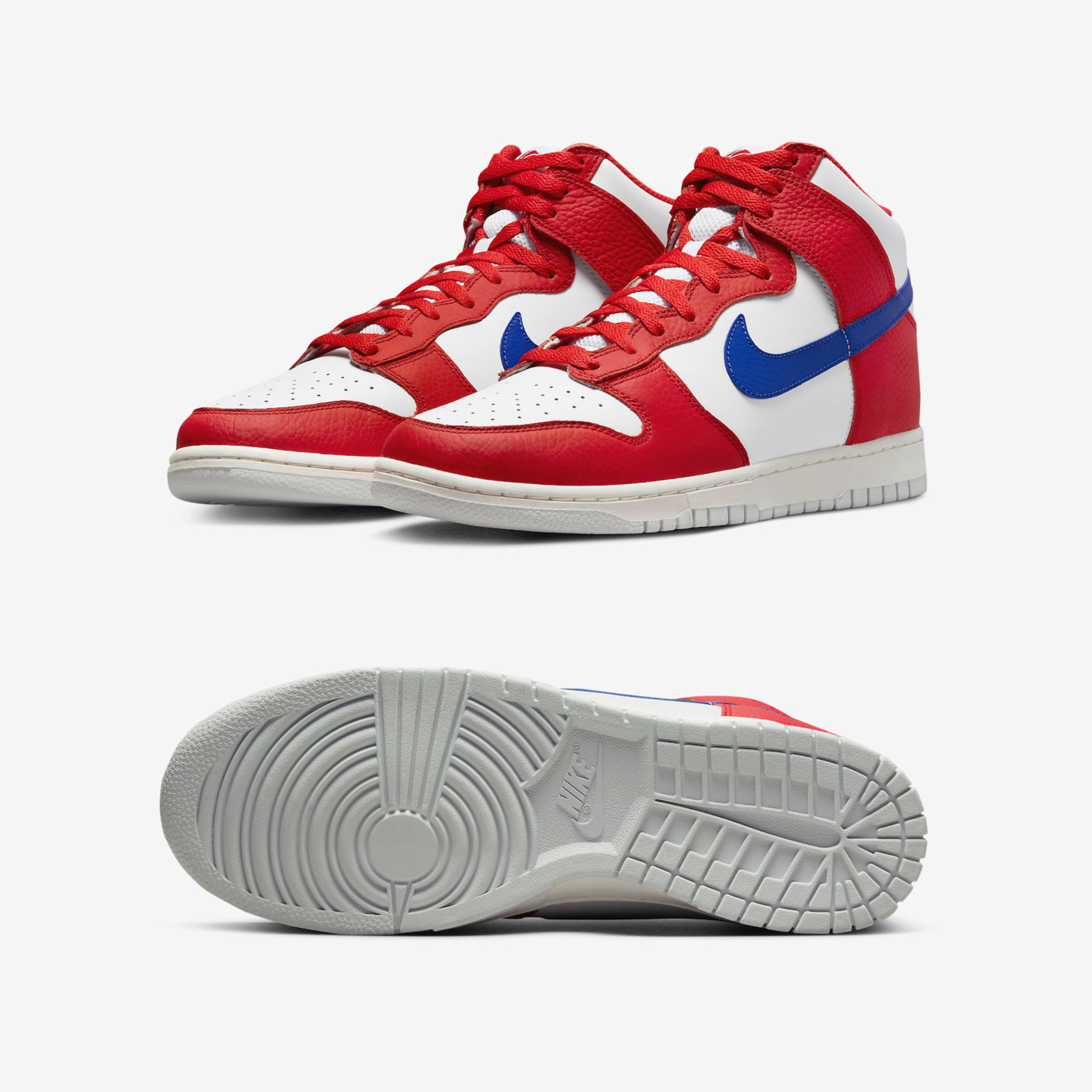 Nike Air Force 1 Mid QS University Red and Midnight Navy, Nike Dunk High Retro Championship White and Red 착용 스타일 - 2