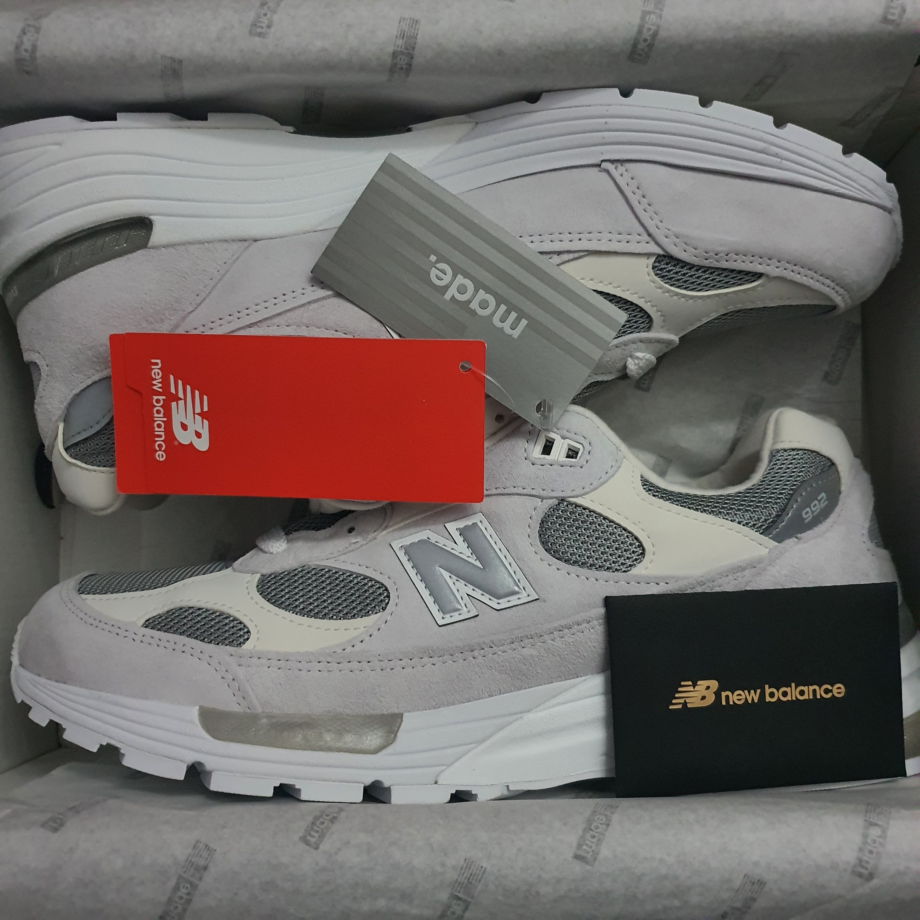 New Balance 992 Made in USA White Silver 착용 스타일 - 4