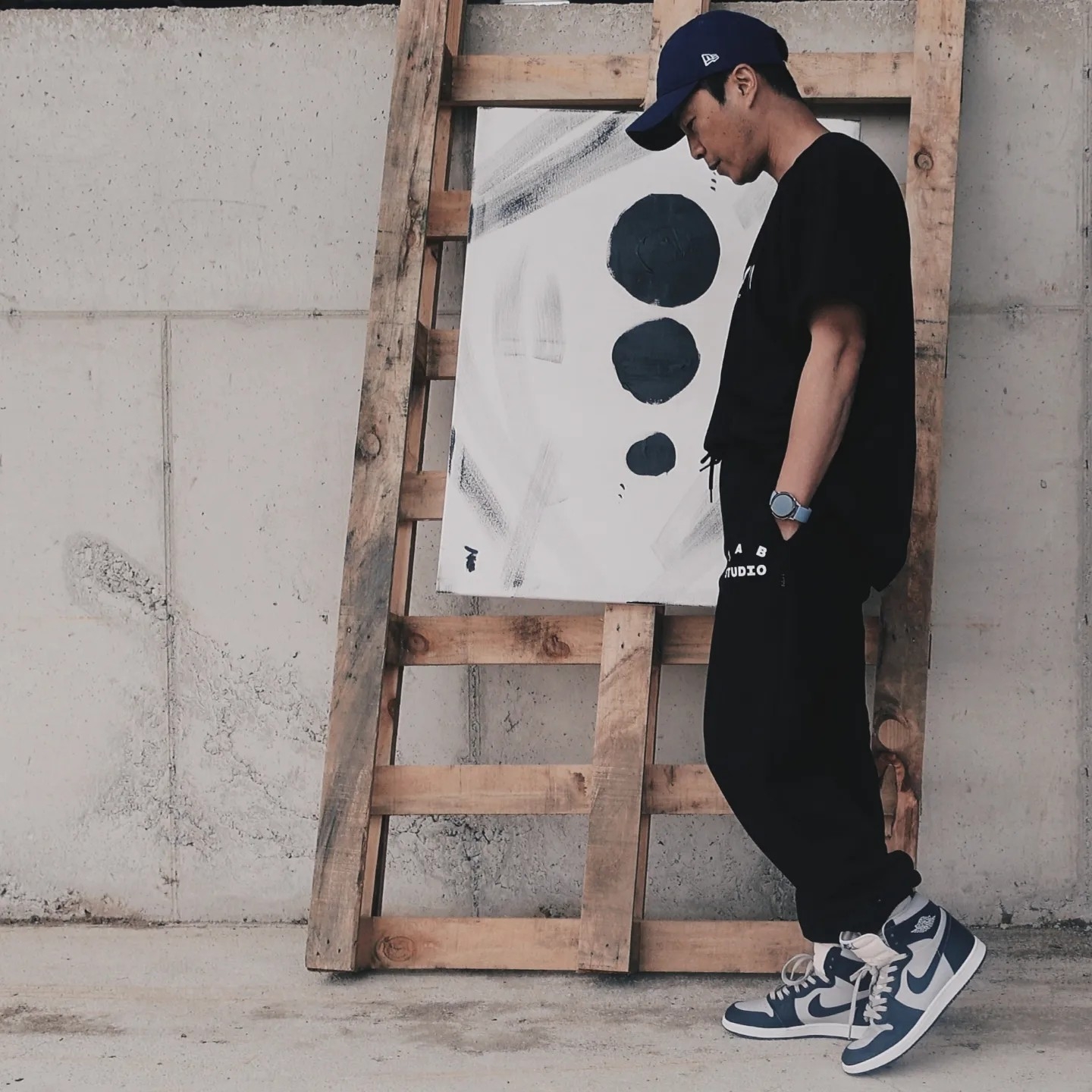 IAB Studio Sweatpants Black White - 22SS, Jordan 1 High 85 College Navy 착용 스타일 - 1