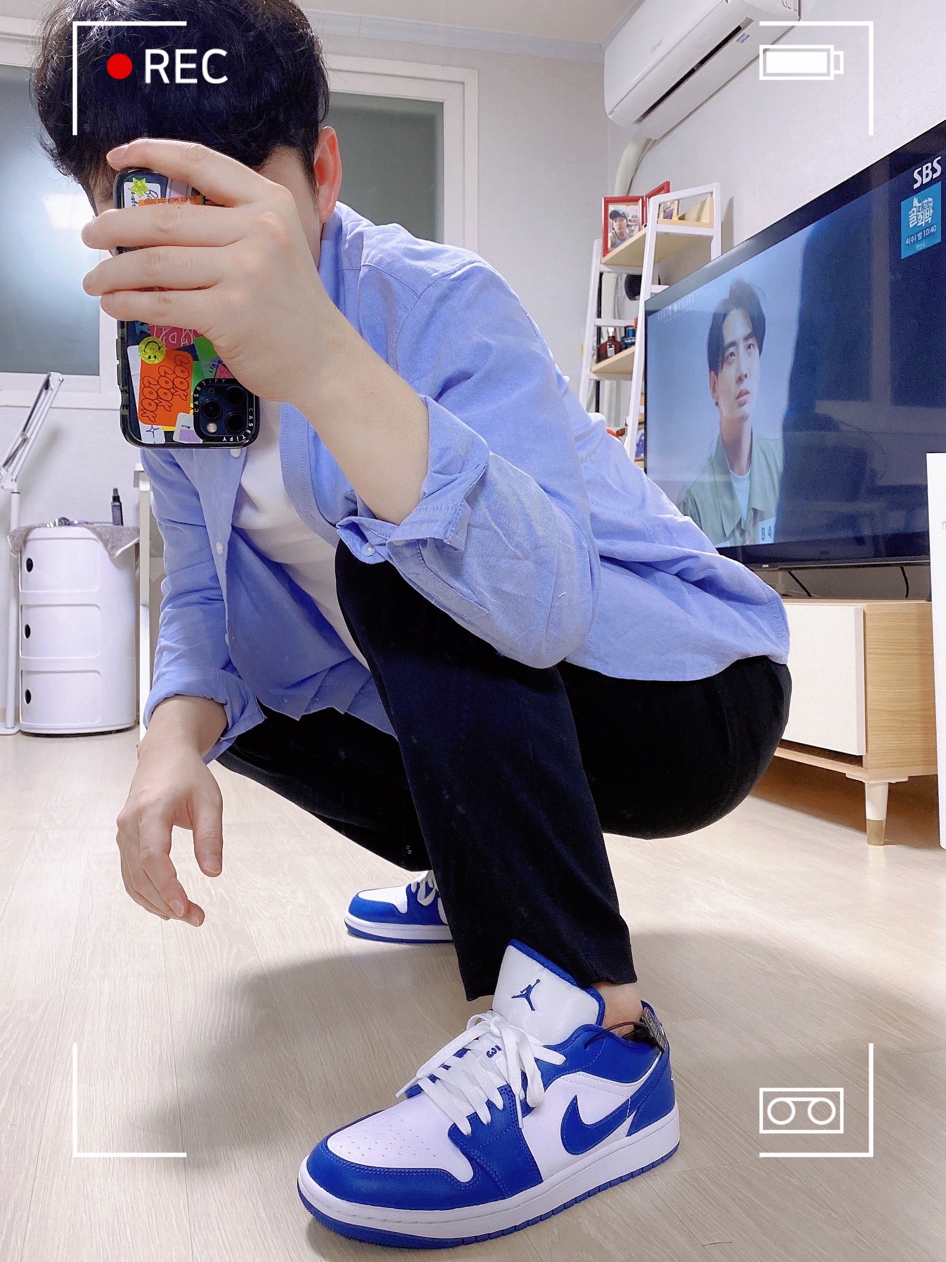 (W) Jordan 1 Low White Dark Marina Blue 착용 스타일