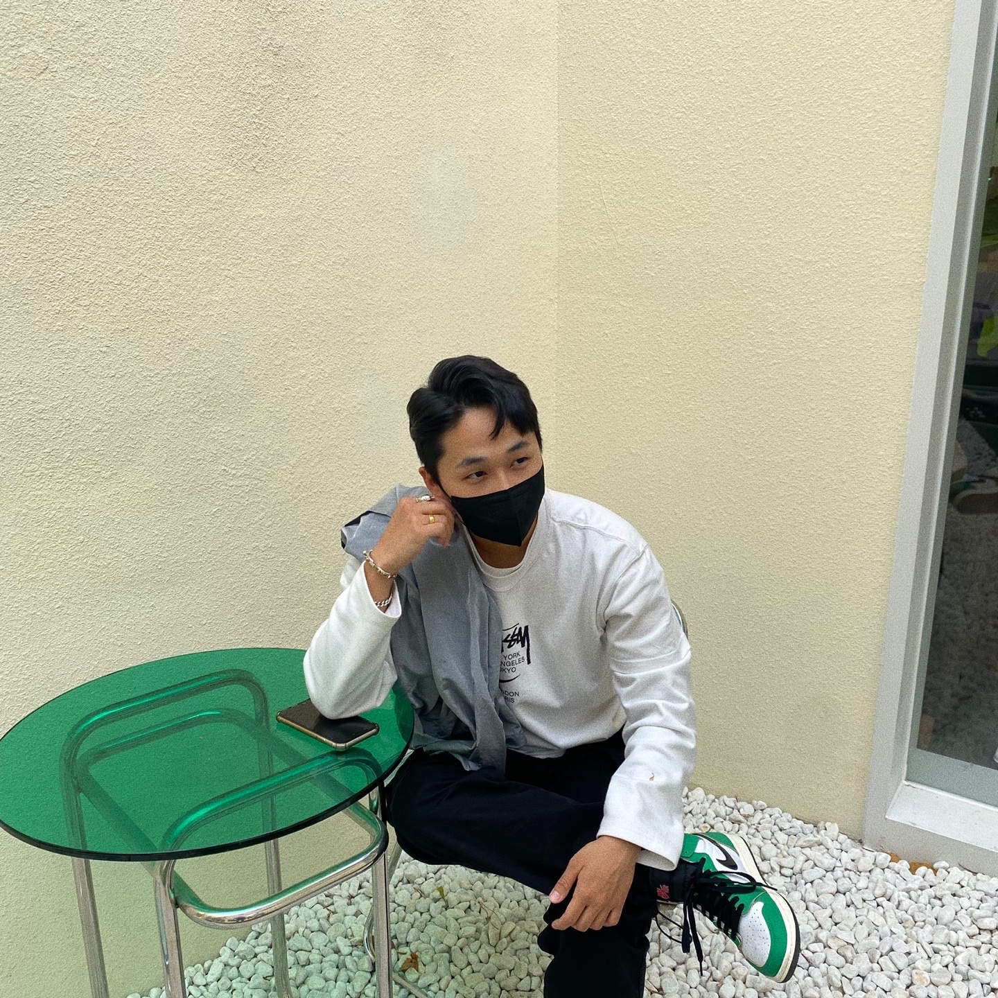Nike x Stussy WT T-Shirt White - US/EU, (W) Jordan 1 Retro High OG Lucky Green 착용 스타일
