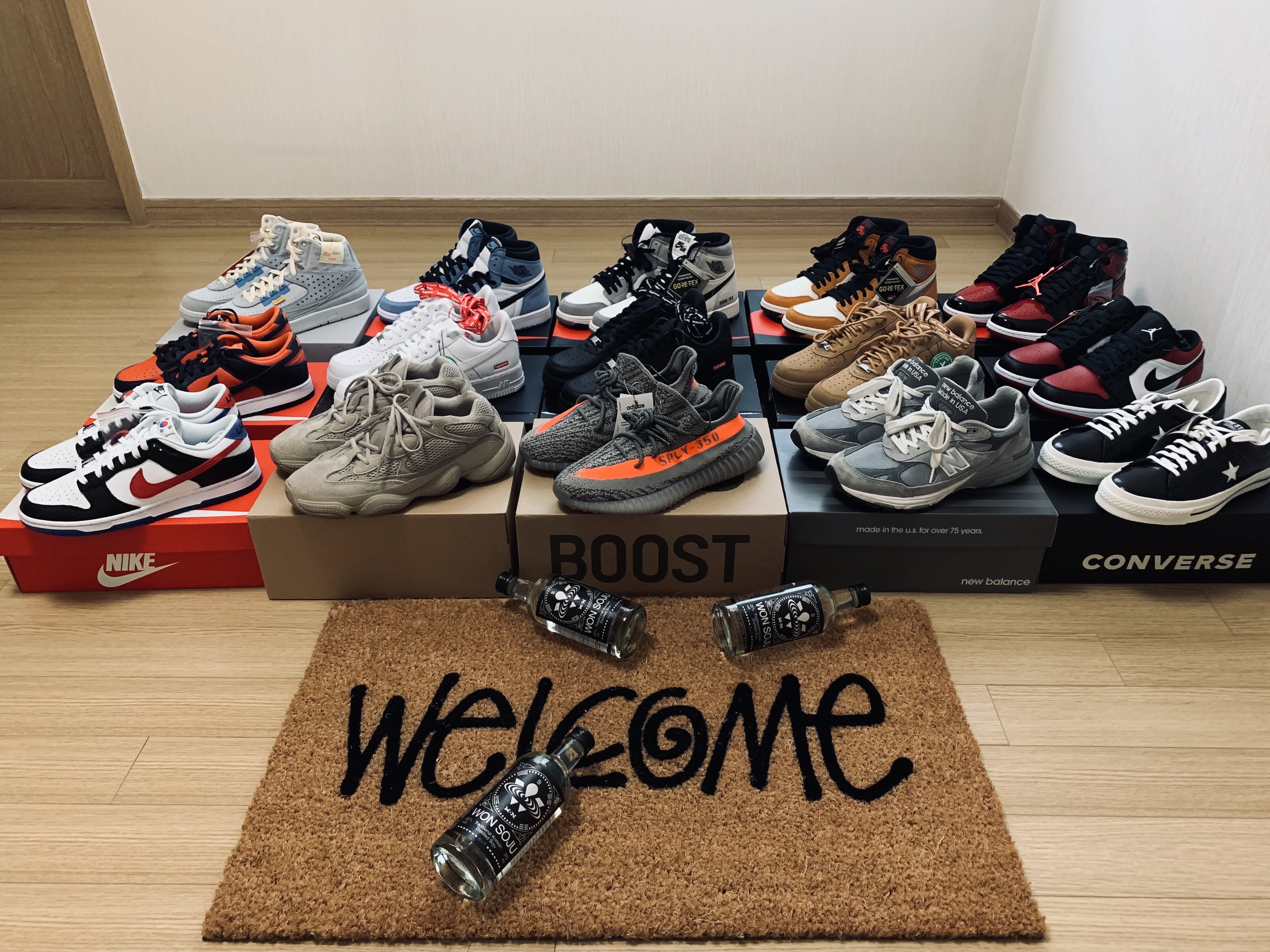 Jordan 2 x Union Retro SP Grey Fog, Jordan 1 Retro High OG University Blue 착용 스타일