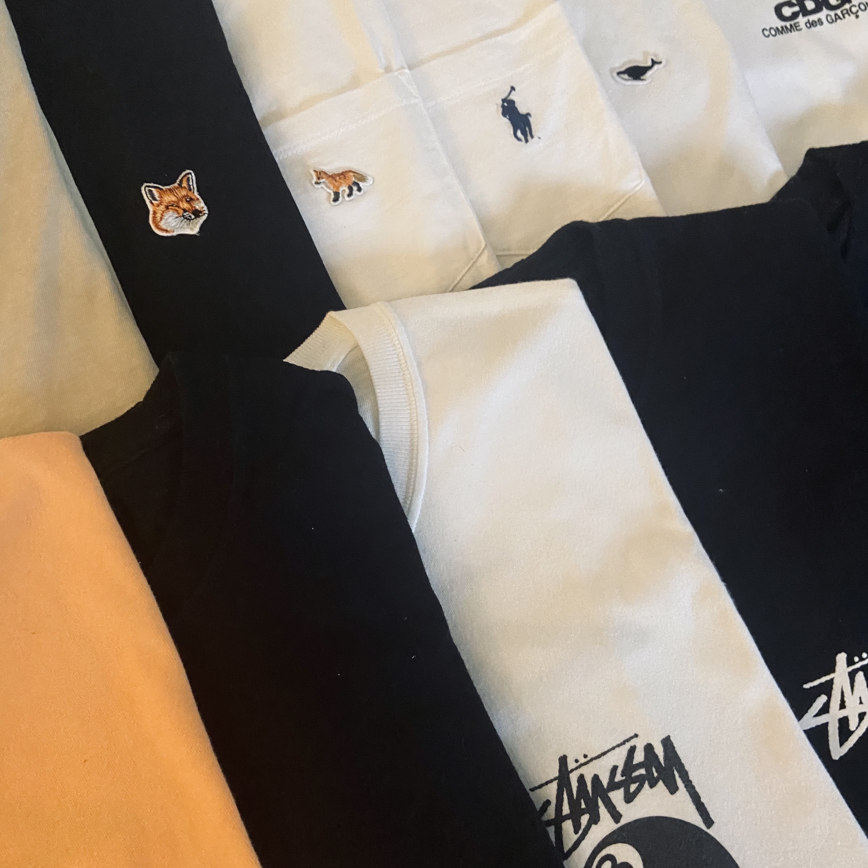 Maison Kitsune Fox Head Patch Classic T-Shirt Black, Maison Kitsune Profile Fox Patch Pocket T-Shirt White 착용 스타일