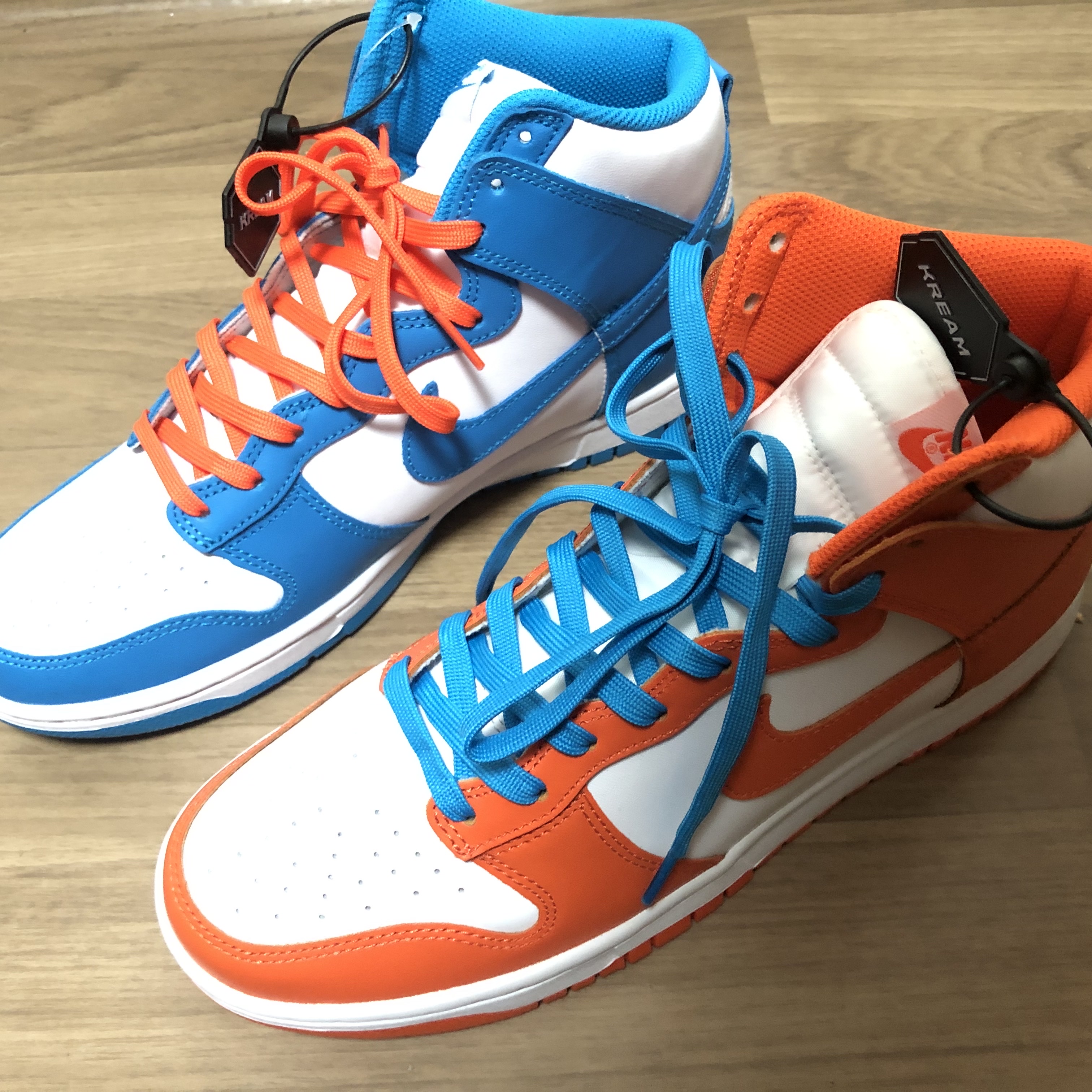 Nike Dunk High Retro Championship Blue, Nike Dunk High Retro Orange Blaze 착용 스타일 - 1