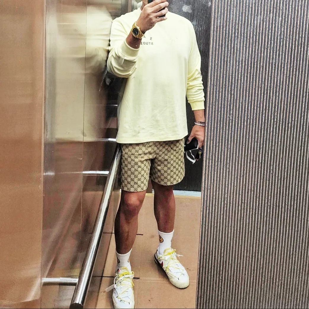 Nike x Off-White Blazer Low '77 White and University Red, IAB Studio Long Sleeve Lemon 착용 스타일 - 2