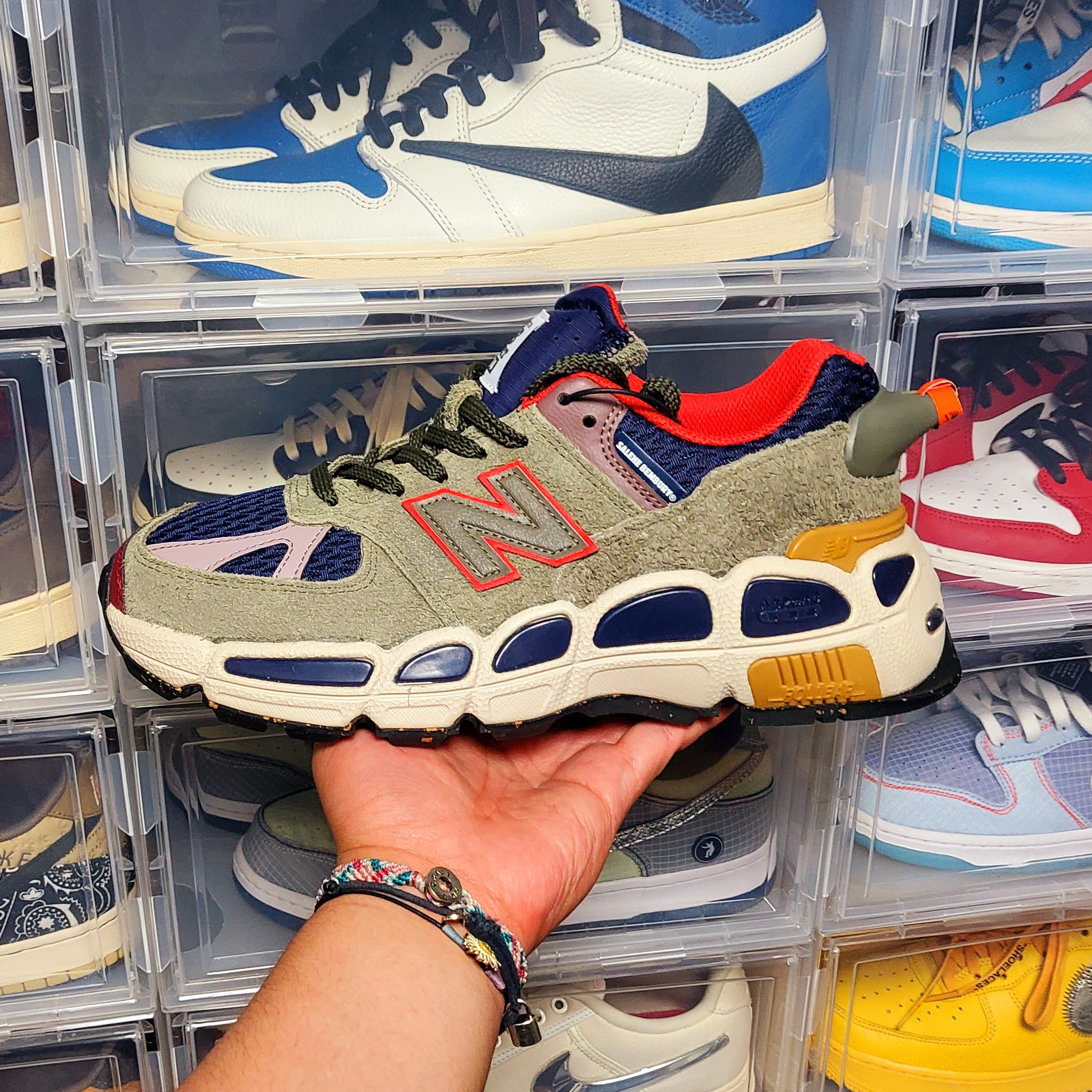 New Balance x Salehe Bembury 574 Yurt Team Forest Green 착용 스타일 - 2