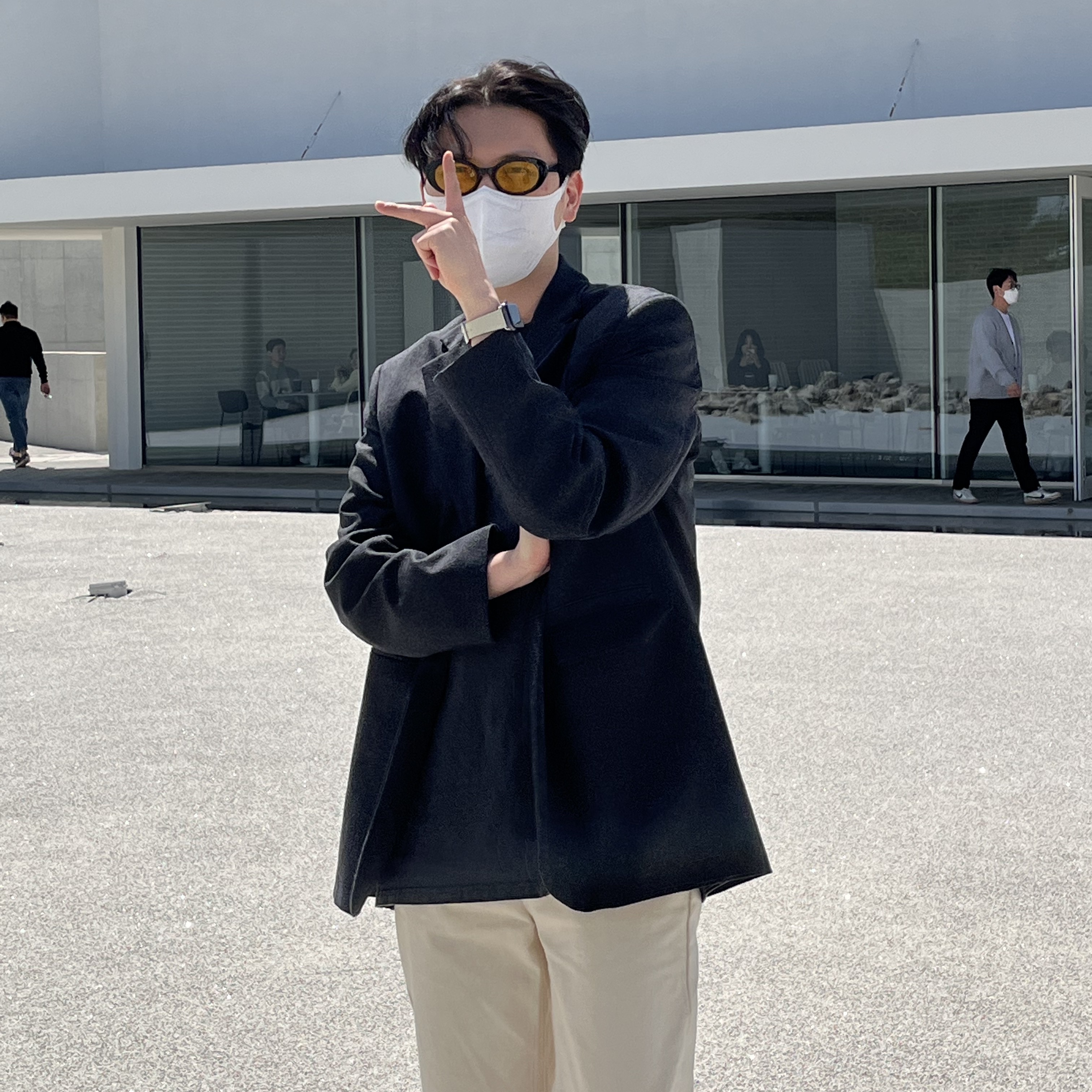 Zara x Ader Error Oversized Wool Blazer Dark Grey 착용 스타일 - 1