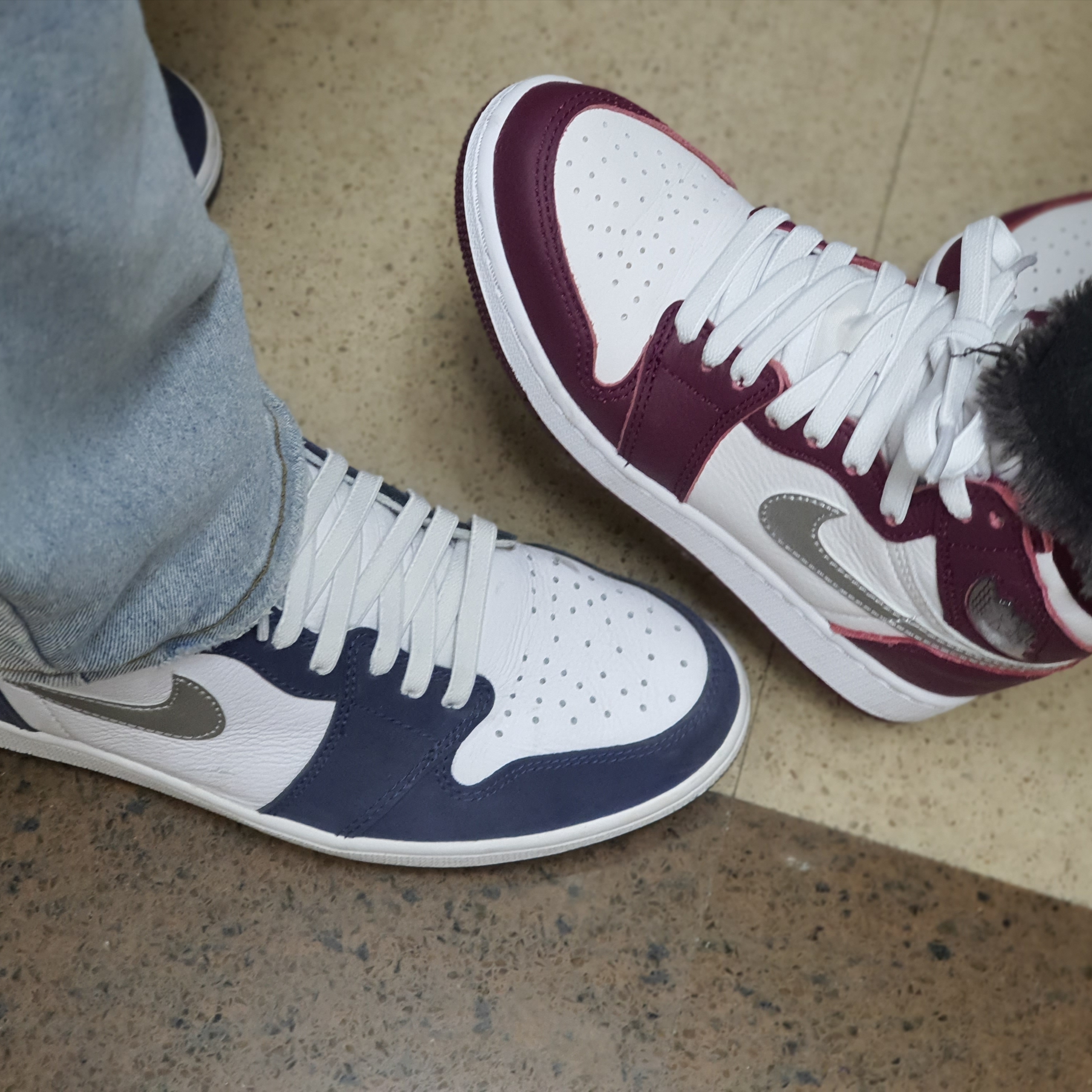 Jordan 1 Retro High OG CO.JP Midnight Navy, (GS) Jordan 1 Retro High OG Bordeaux 착용 스타일