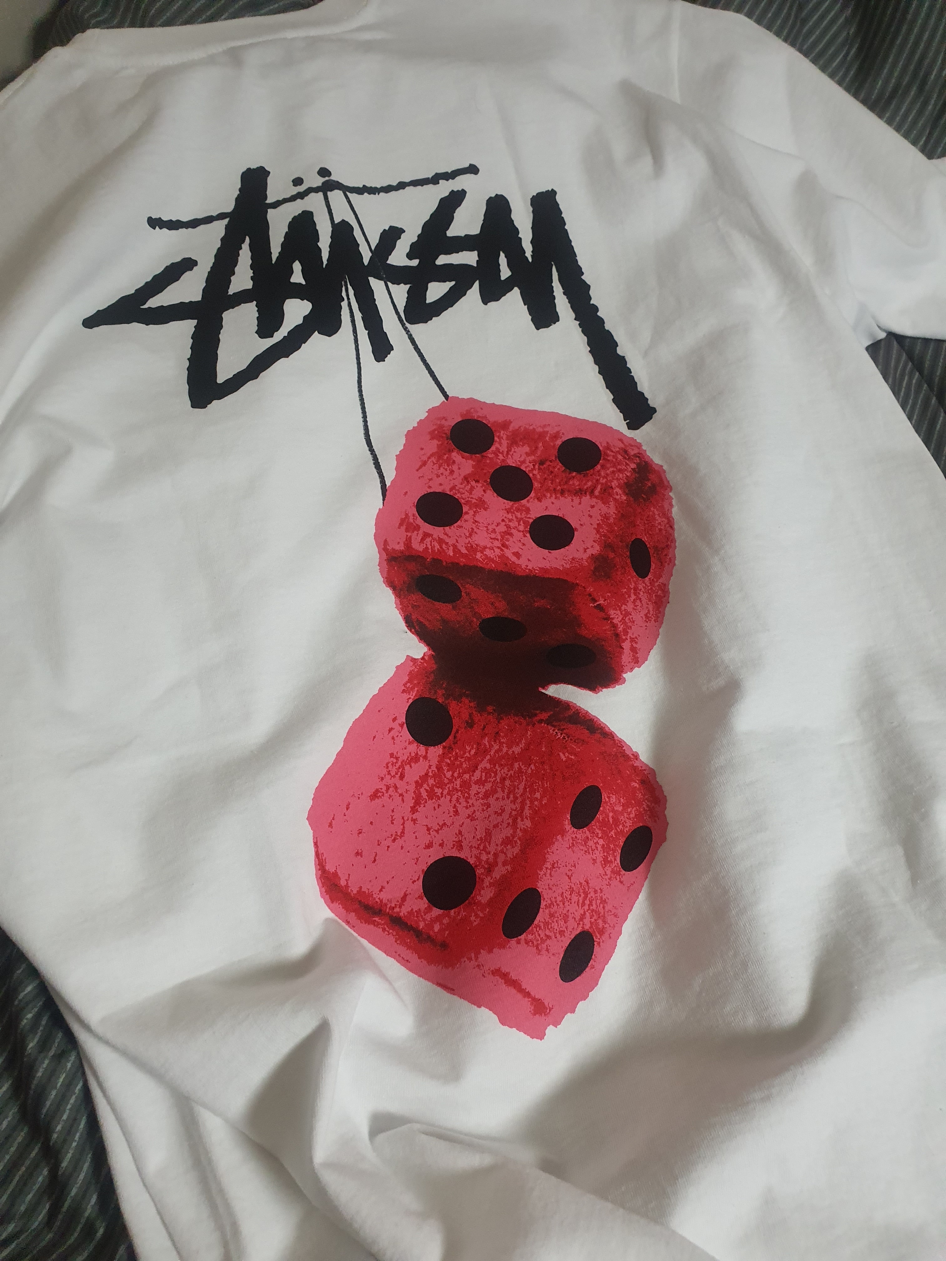 Stussy Fuzzy Dice T-Shirt White 착용 스타일
