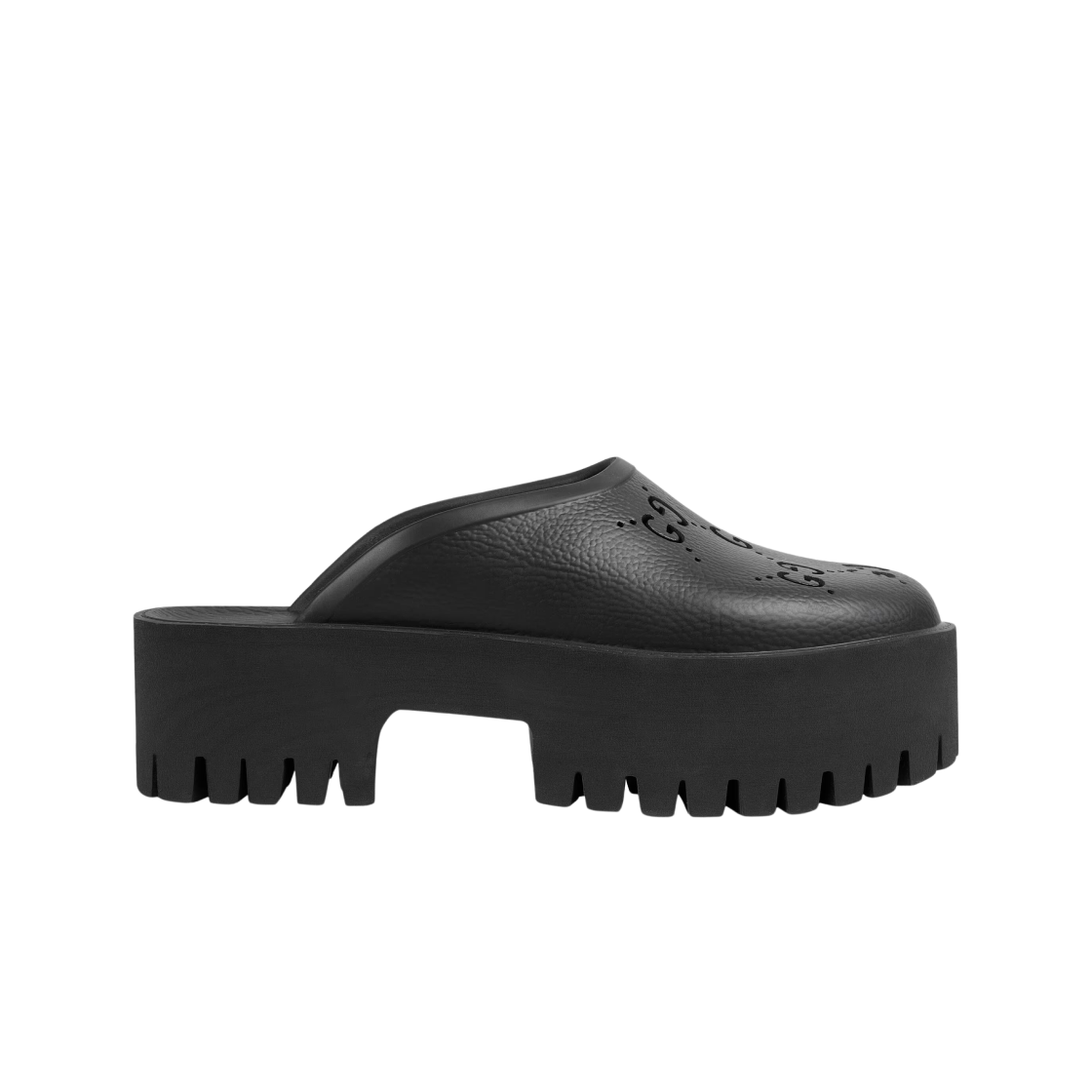 (W) 구찌 플랫폼 퍼포레이티드 G 샌들 블랙((W) Gucci Rubber Platform Perforated G Sandal Black) - 1