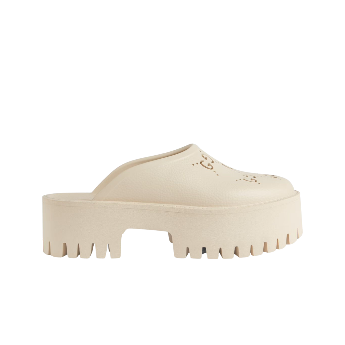 (W) 구찌 플랫폼 퍼포레이티드 G 샌들 화이트((W) Gucci Rubber Platform Perforated G Sandal White) - 1