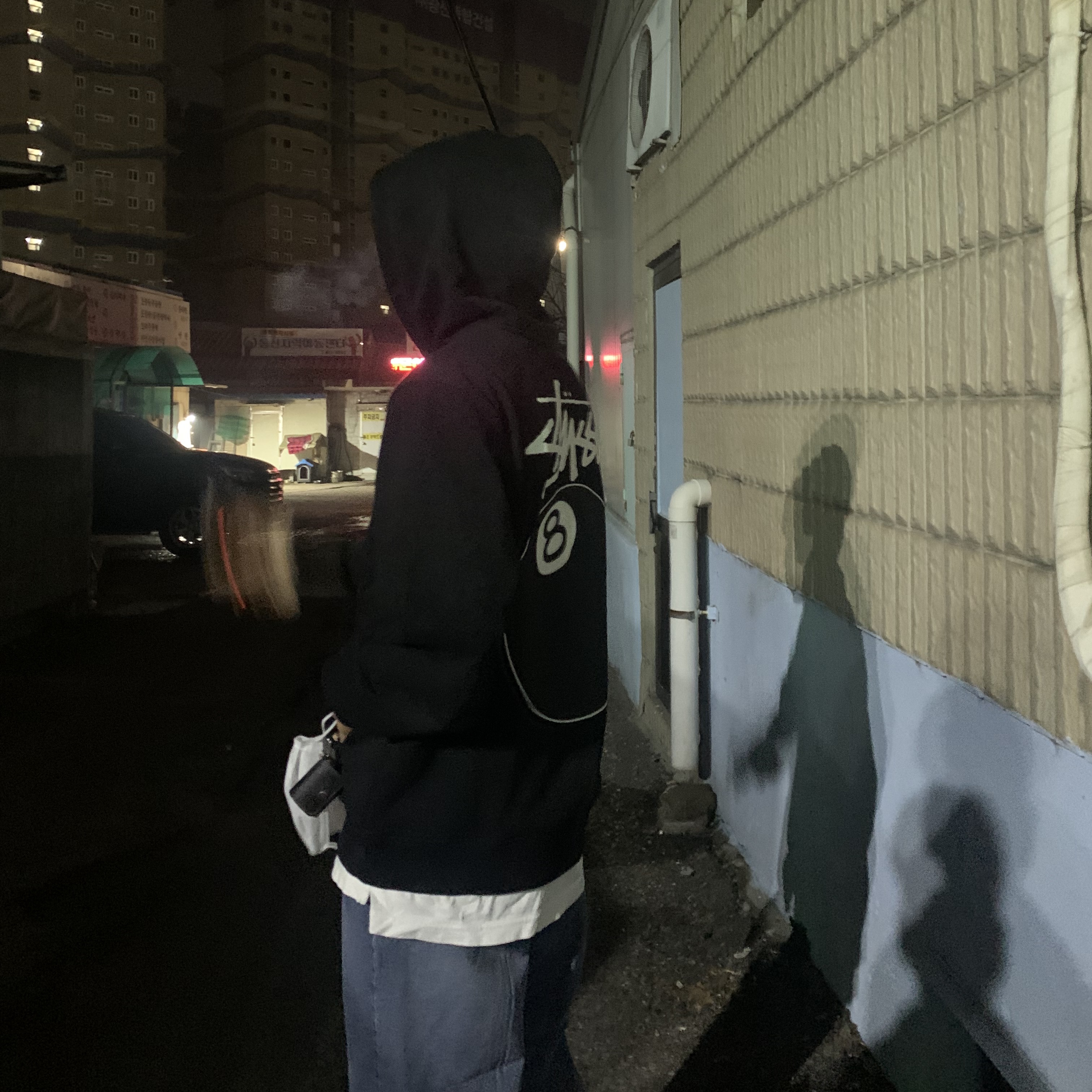 Stussy 8 Ball Hoodie Black - 21FW, Nike Dunk Low Retro Black 착용 스타일