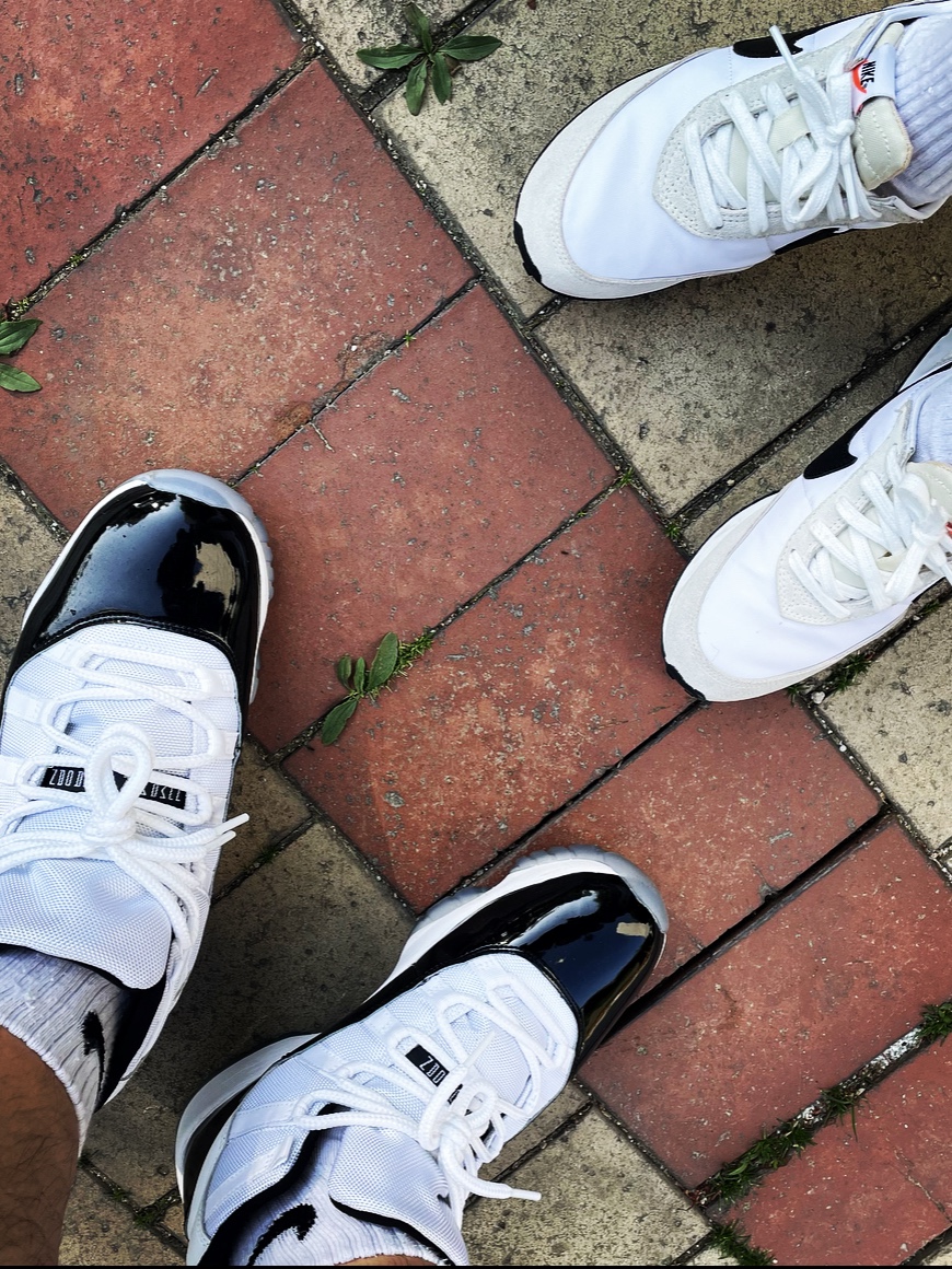 Jordan 11 Retro Concord 2018, Nike Waffle Trainer 2 Black Sail 착용 스타일