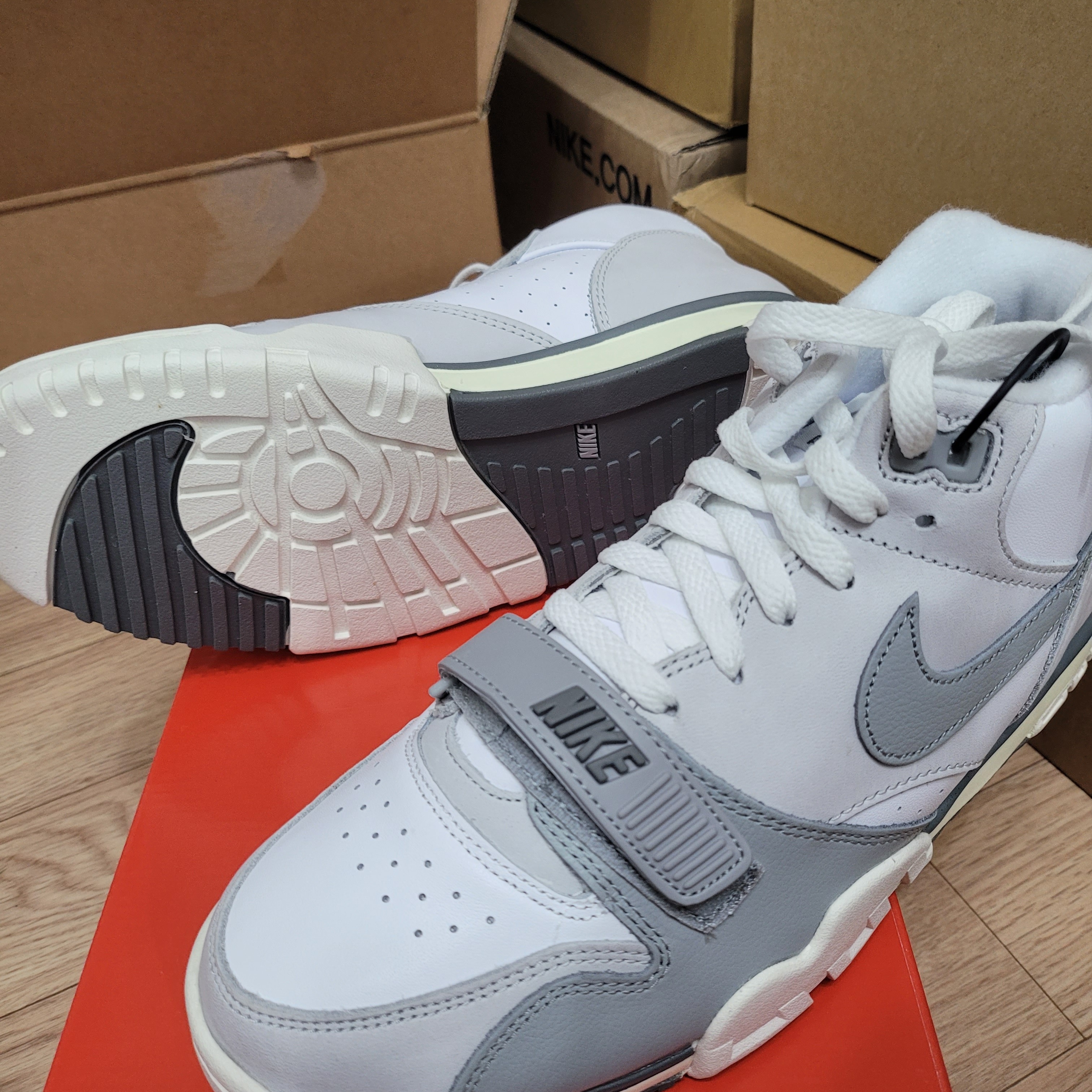 Nike Air Trainer 1 Photon Dust and Light Smoke 착용 스타일 - 1