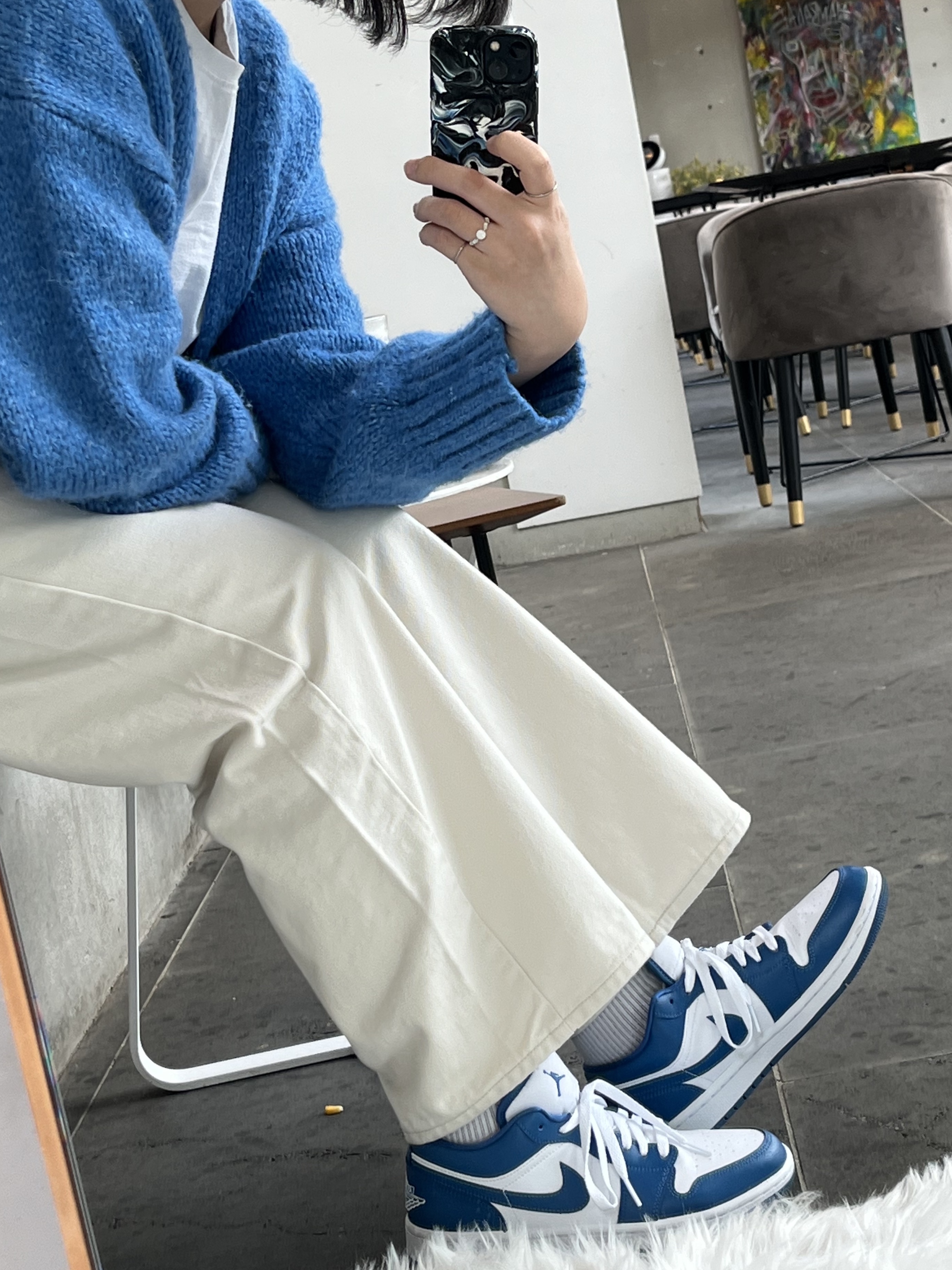 (W) Jordan 1 Low White Dark Marina Blue 착용 스타일