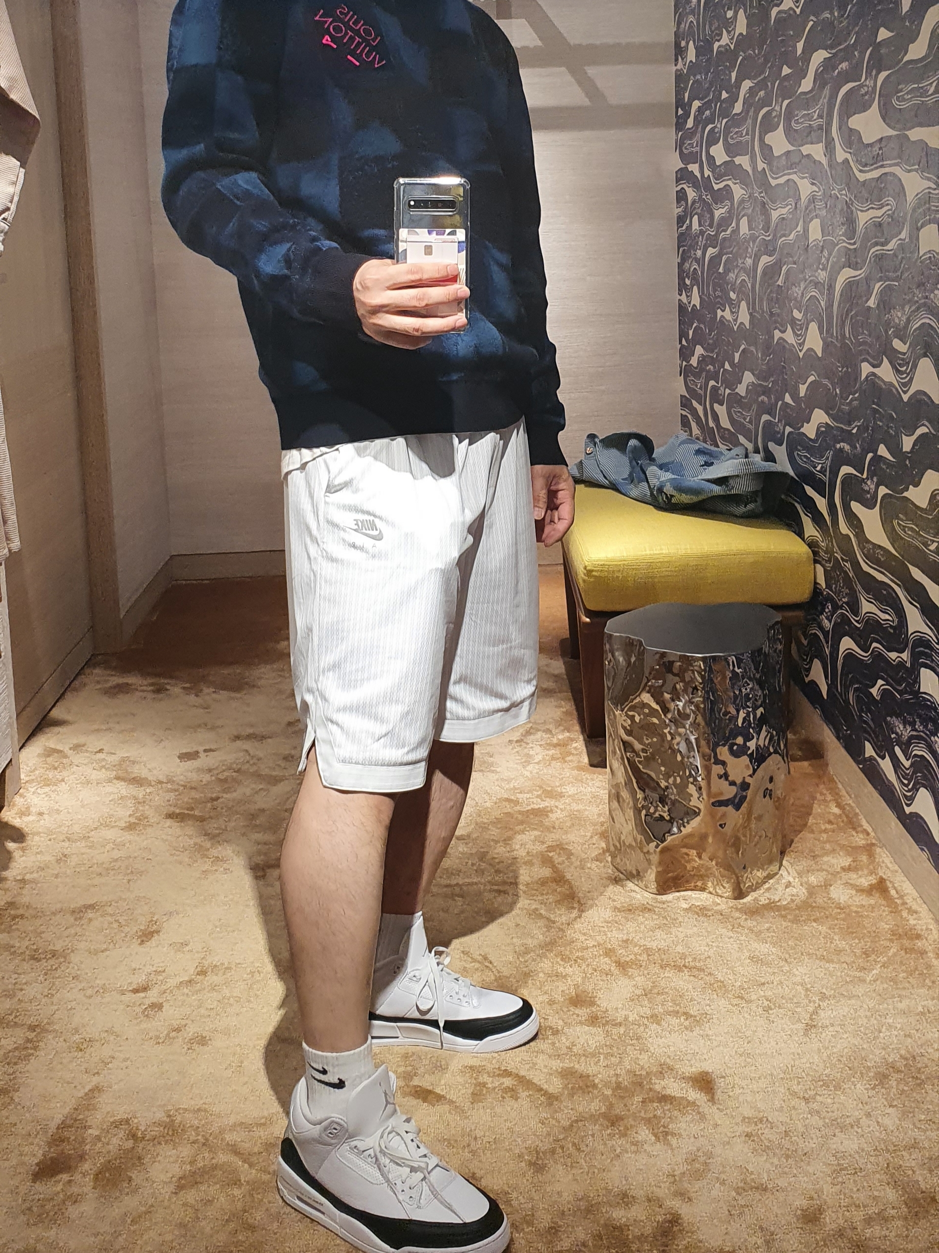 Jordan 3 x Fragment Retro SP White Black, Nike x Kim Jones Mesh Shorts White - Asia 착용 스타일