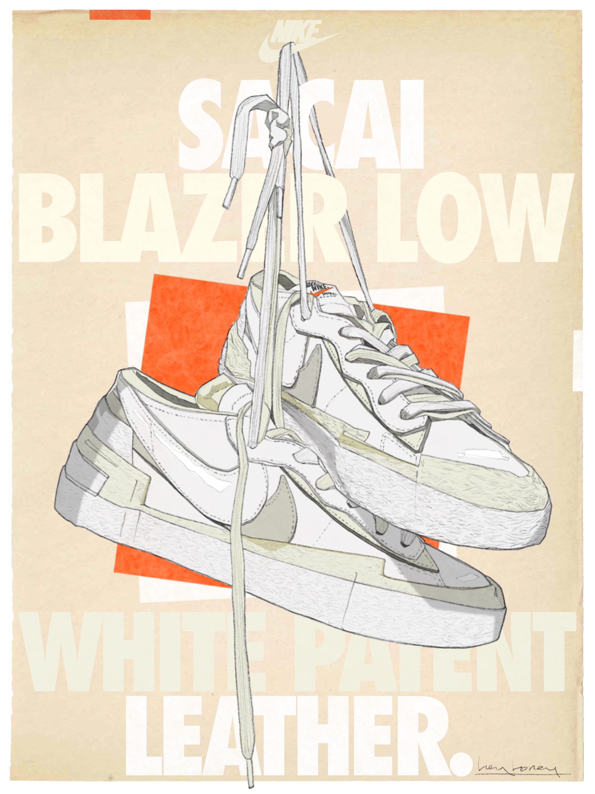 Nike x Sacai Blazer Low White Patent Leather 착용 스타일 - 1