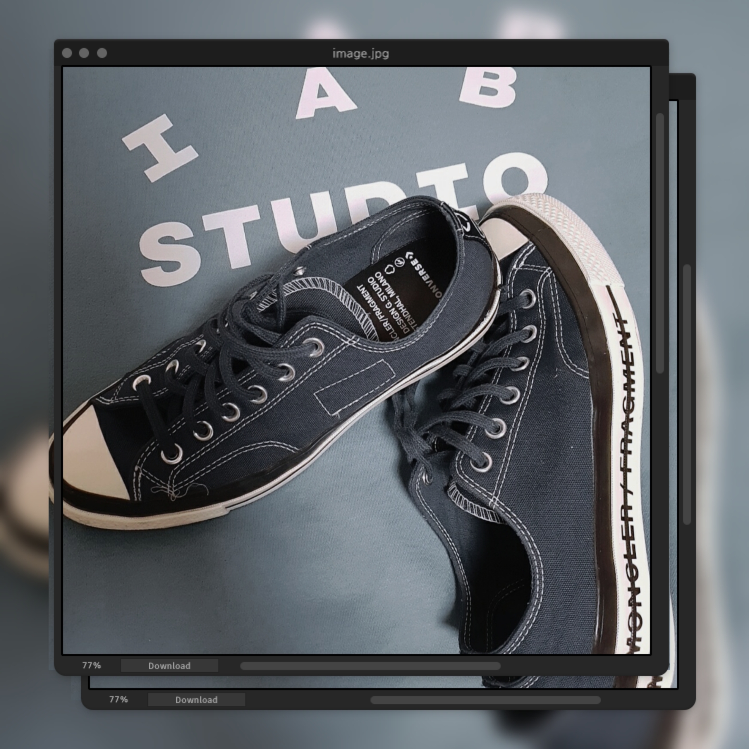 IAB Studio Crewneck Sky Blue, Converse x Moncler x Fragment Chuck 70 Ox Fraylor III Insignia Blue 착용 스타일