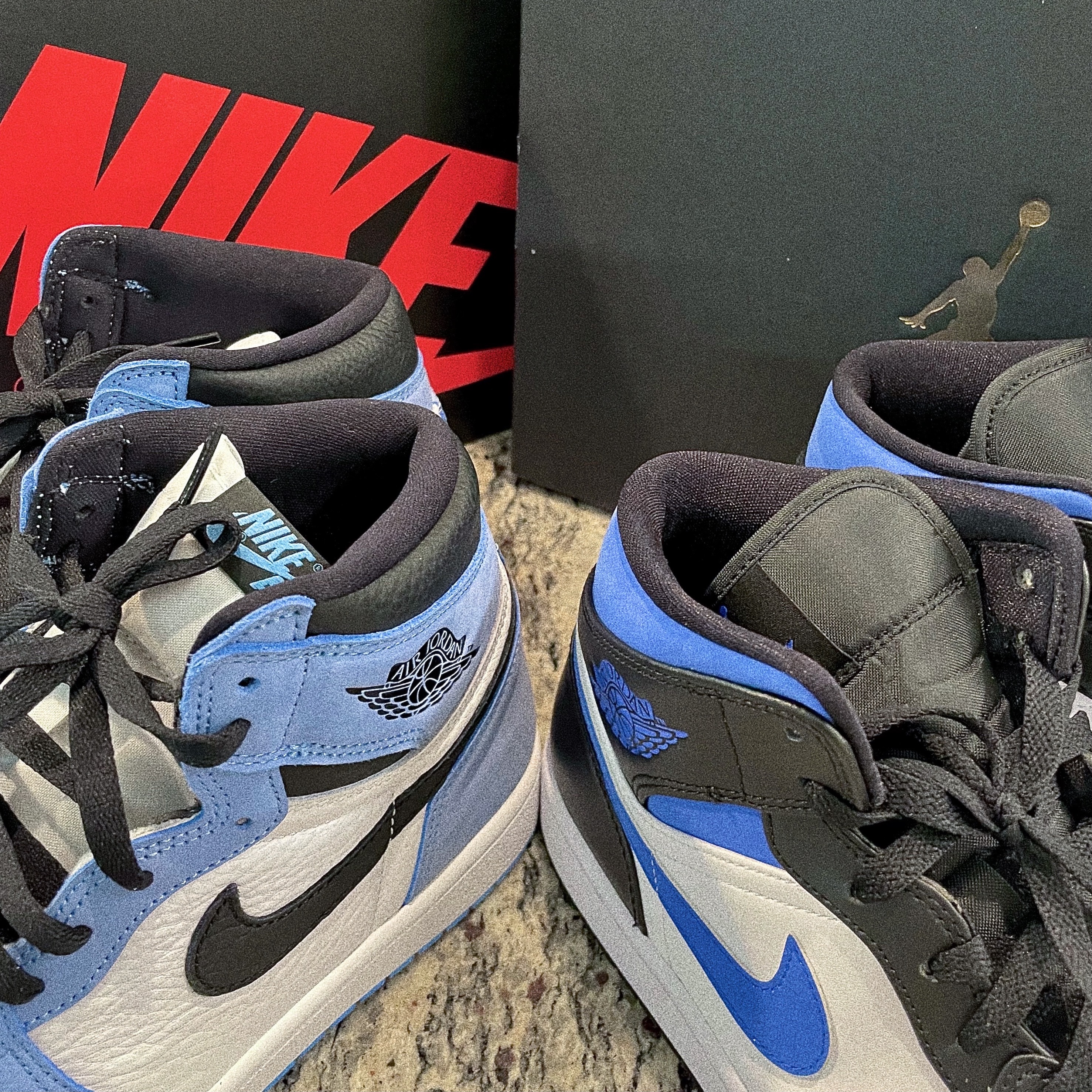 Jordan 1 Retro High OG University Blue, Jordan 1 Mid Racer Blue 착용 스타일