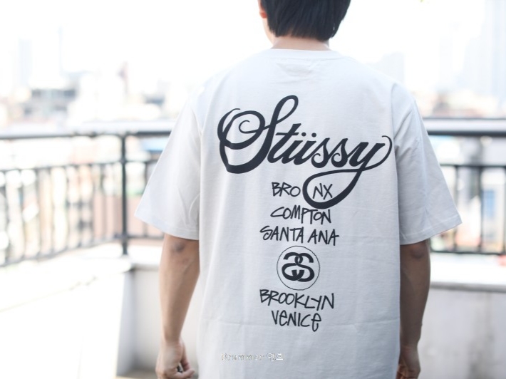 Stussy World Tour T-Shirt Smoke 착용 스타일 - 2