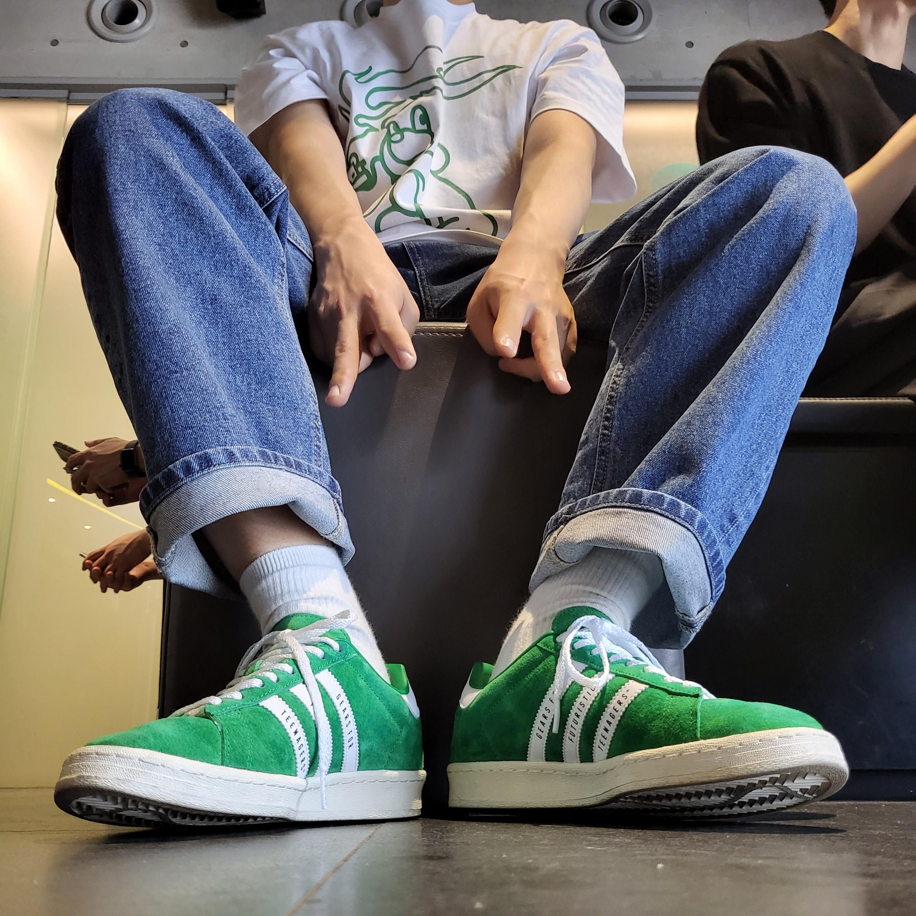 Adidas x Human Made Campus Green 착용 스타일
