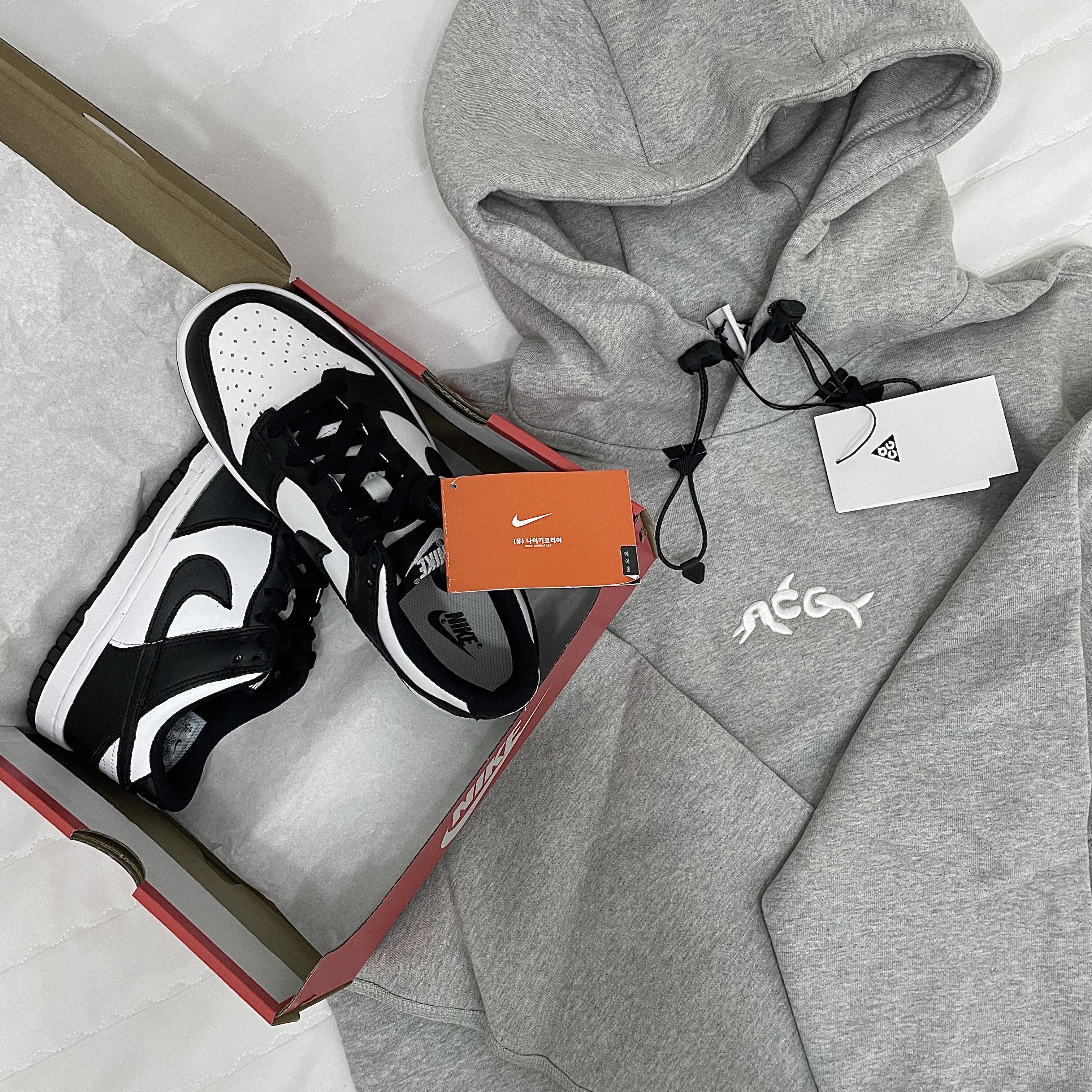Nike Dunk Low Retro Black, Nike NRG ACG GPX Dolphin Hoodie Grey - Asia 착용 스타일