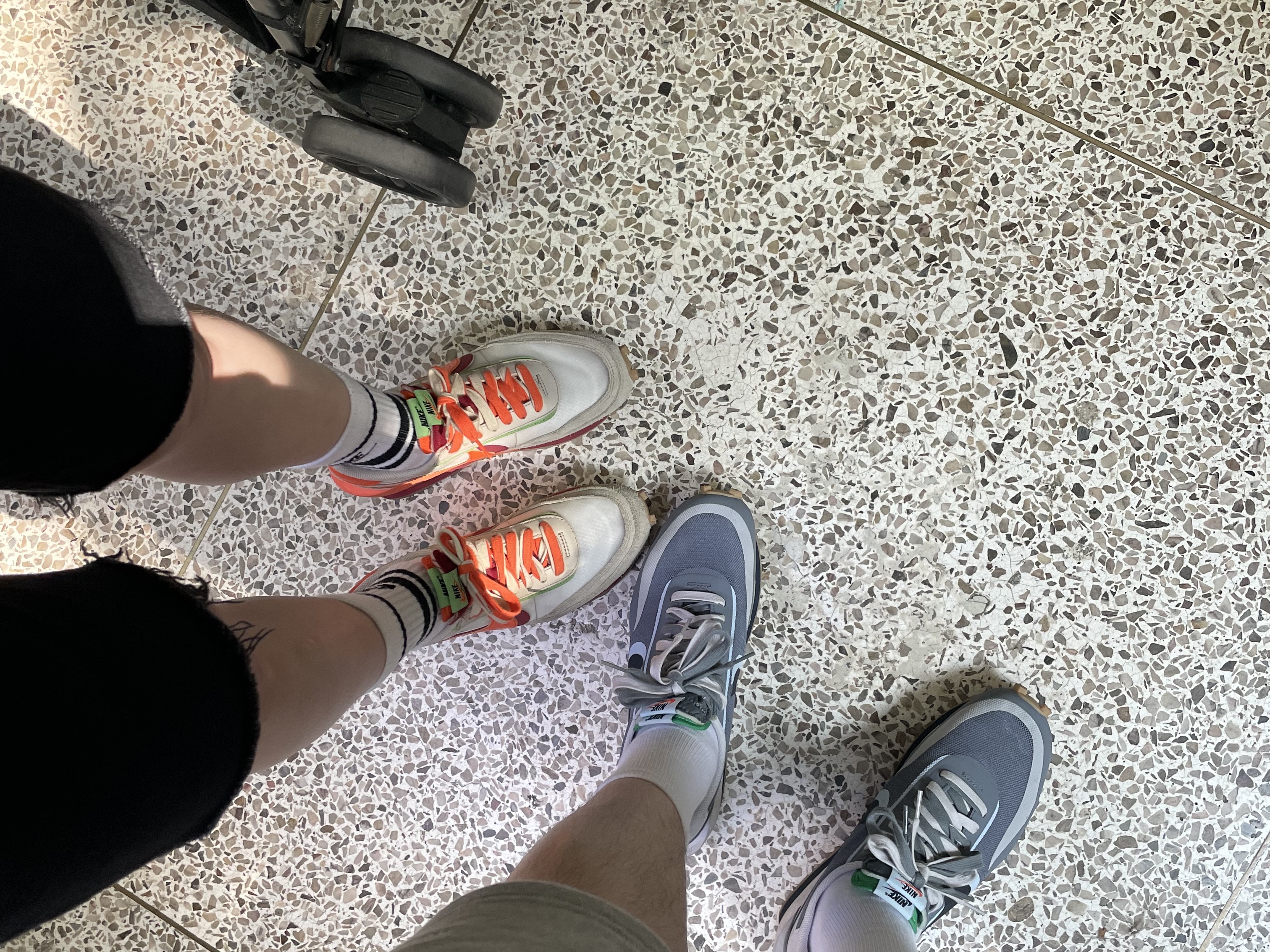 Nike x Sacai x Clot LDWaffle Cool Grey, Nike x Sacai x Clot LDWaffle Orange Blaze 착용 스타일
