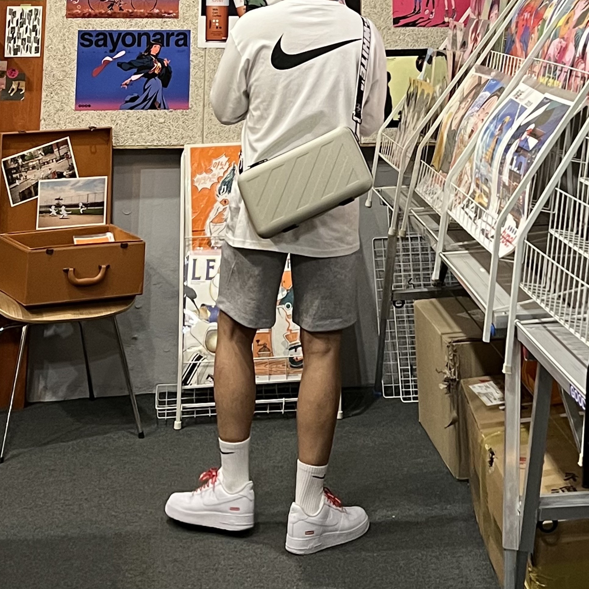 Nike x Stussy Big Swoosh LS T-Shirt White - US/EU, Off-White x Amore Pacific Protection Box (Without Cosmetics) 착용 스타일 - 1