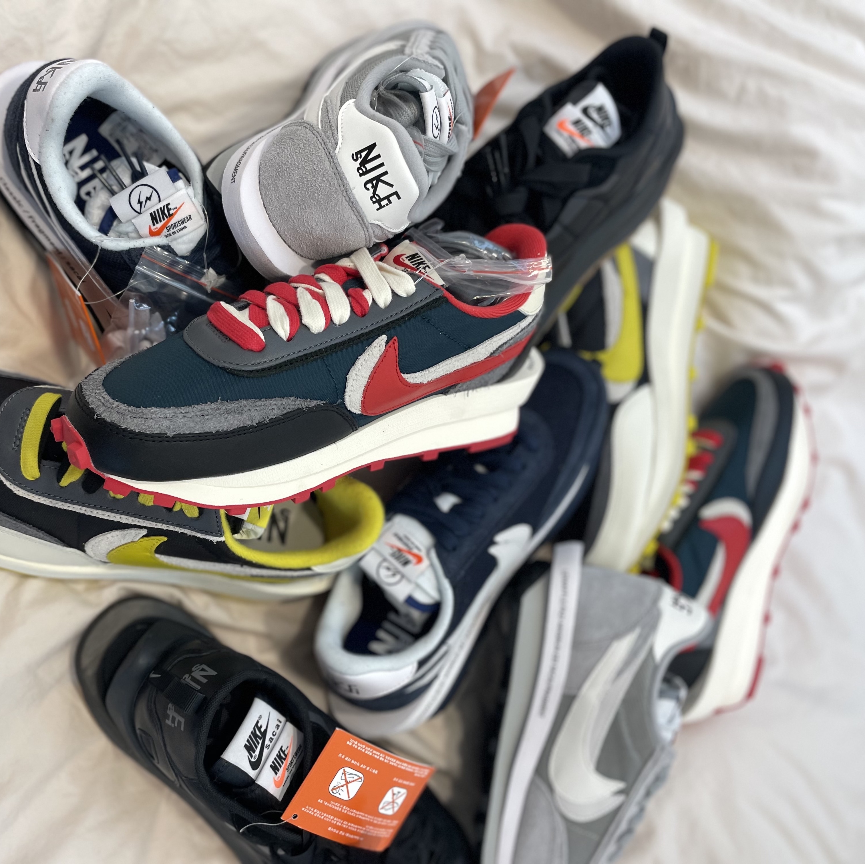 Nike x Sacai x Undercover LDWaffle Black Bright Citron, Nike x Sacai x Fragment LDWaffle Light Smoke Grey 착용 스타일