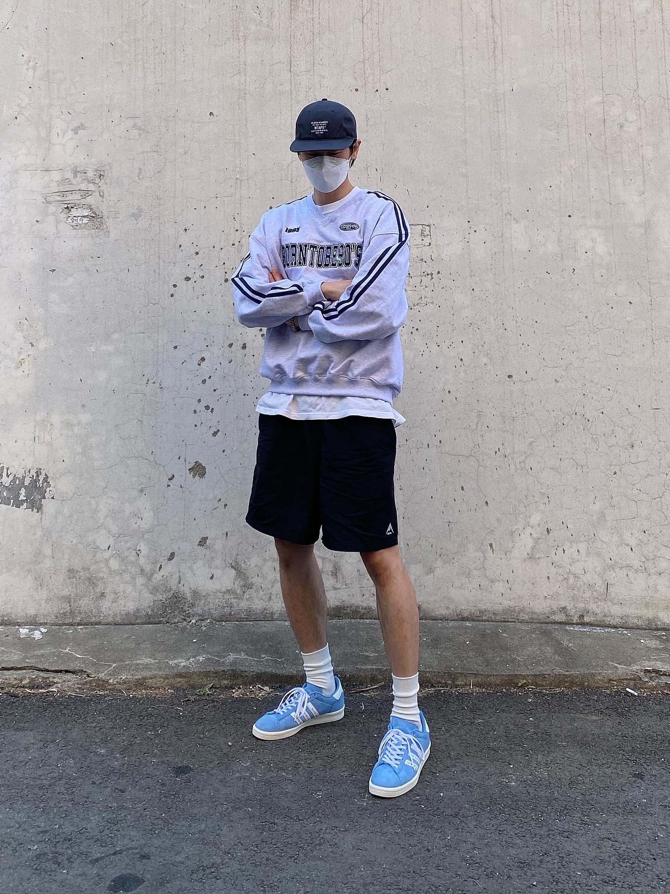 Adidas x Human Made Campus Light Blue 착용 스타일 - 1