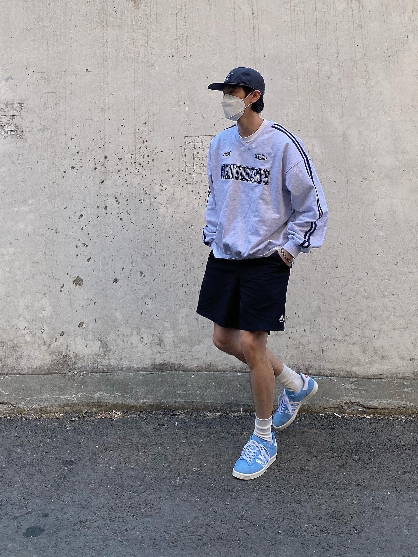 Adidas x Human Made Campus Light Blue 착용 스타일 - 4