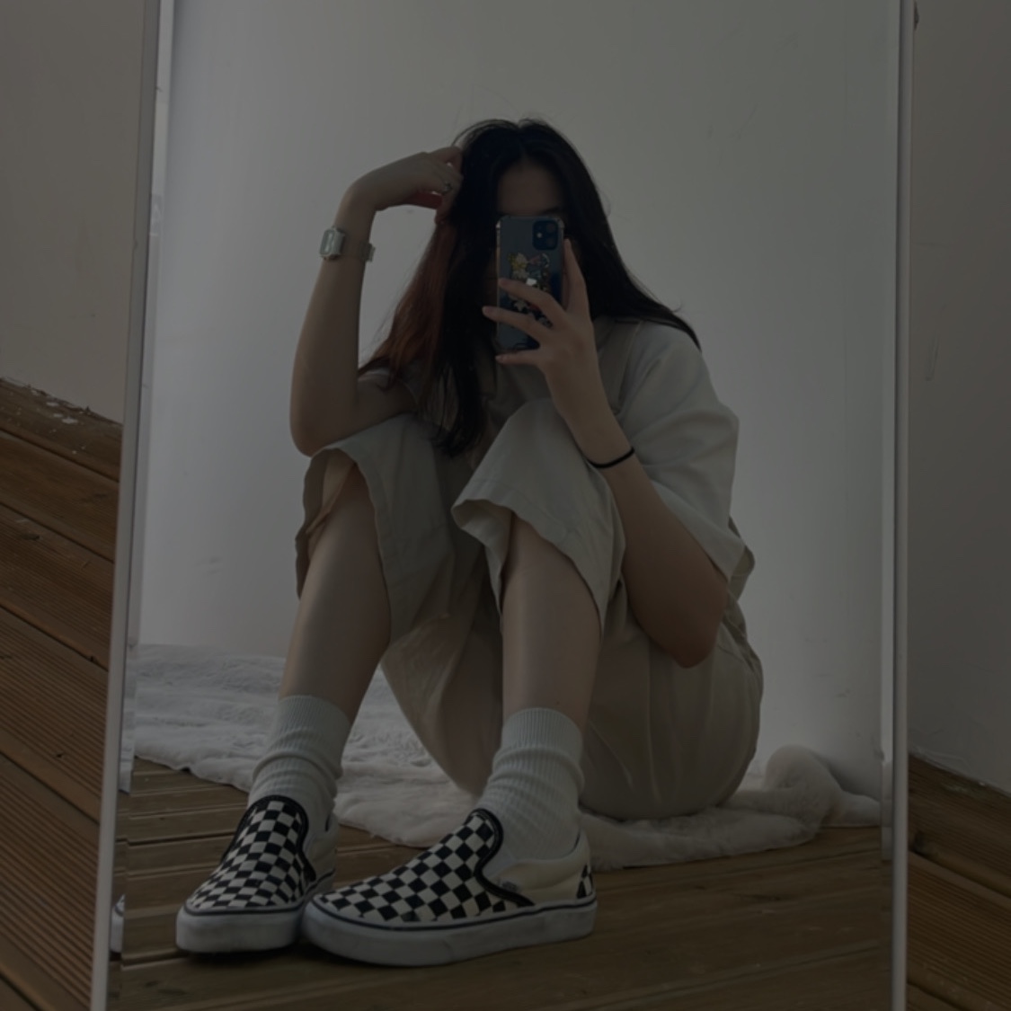 Vans Slip-On Checkerboard 착용 스타일 - 1