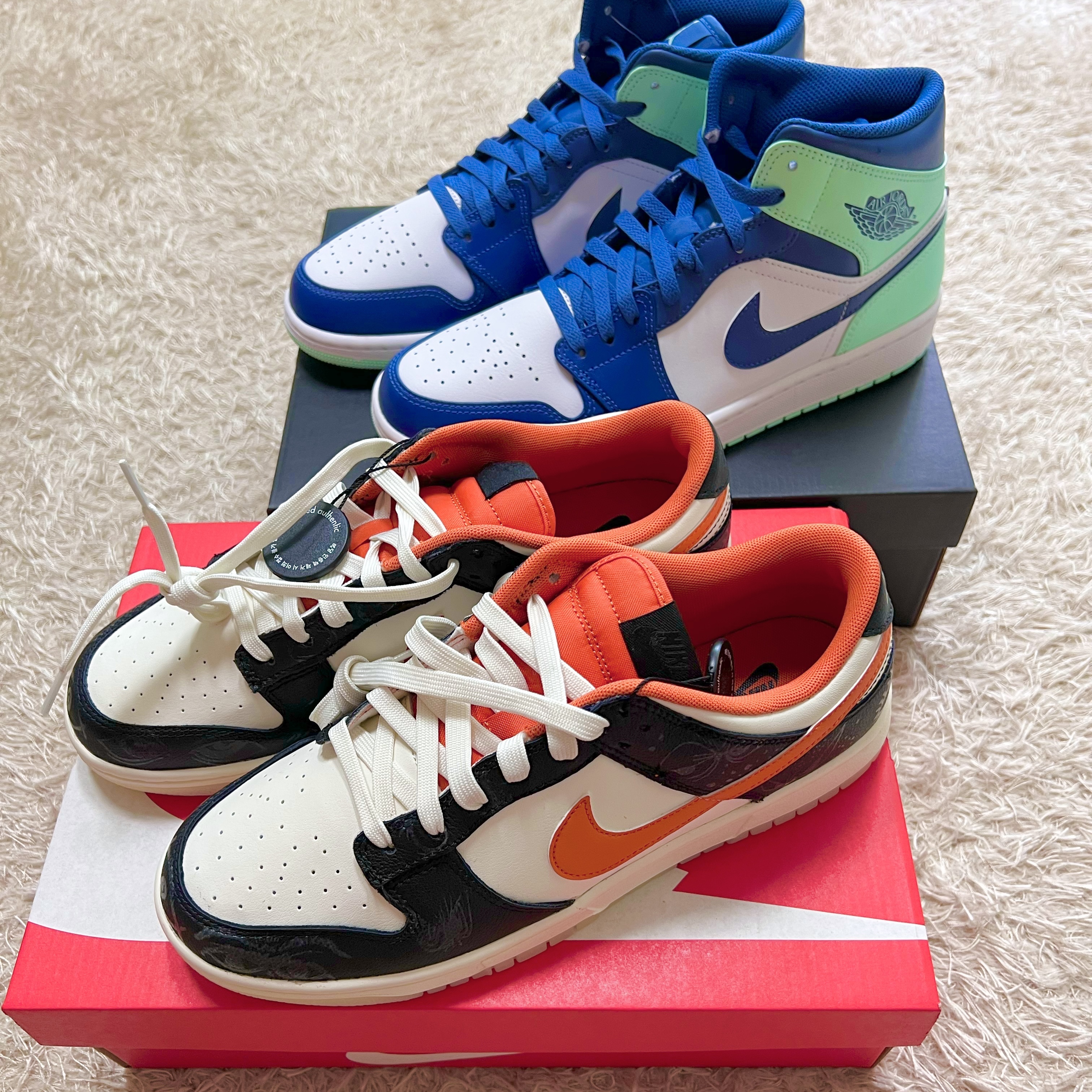 Nike Dunk Low Retro PRM Halloween, Jordan 1 Mid Blue Mint 착용 스타일
