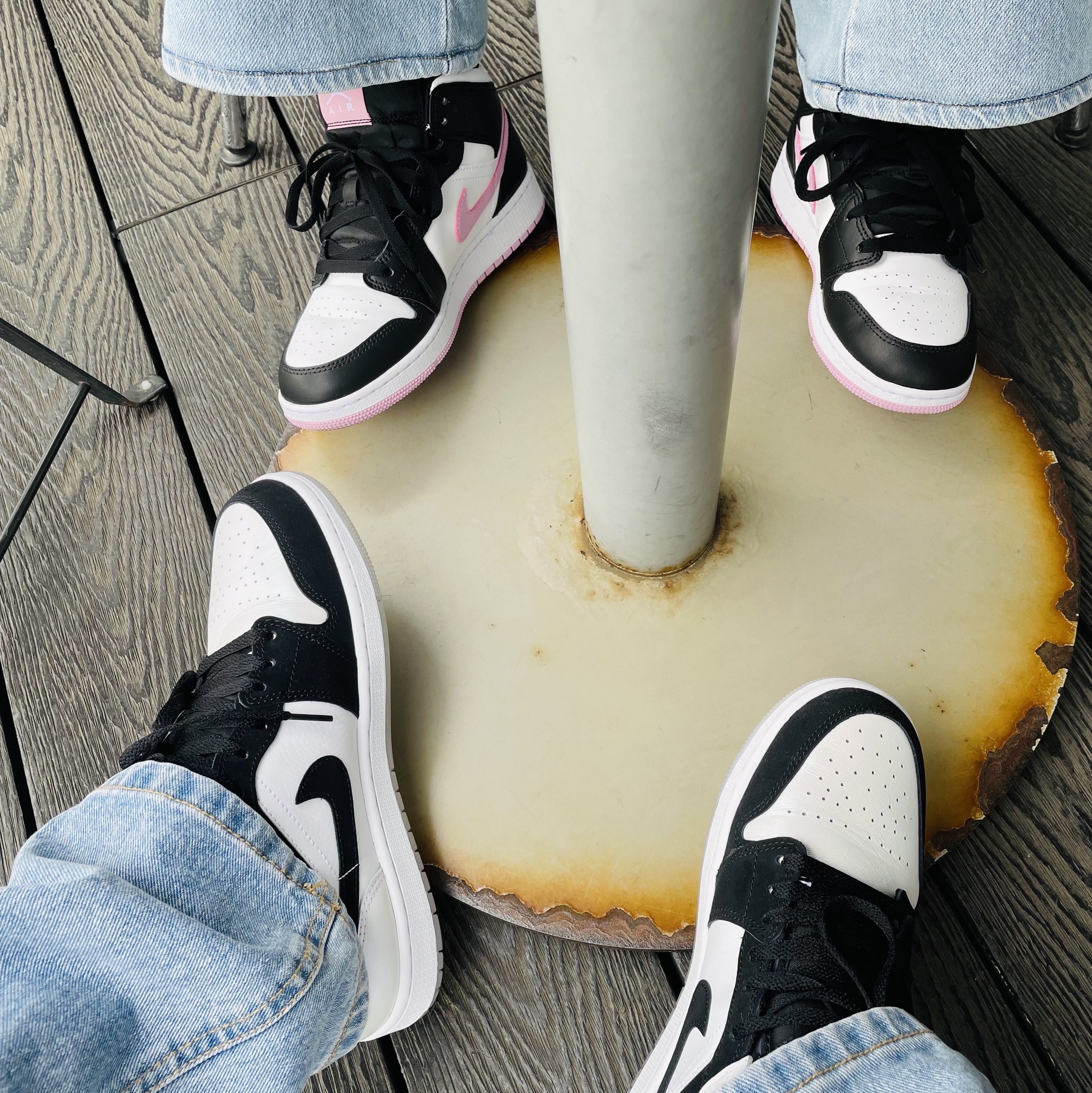 (GS) Jordan 1 Mid Light Arctic Pink, Jordan 1 Mid SE Diamond 착용 스타일