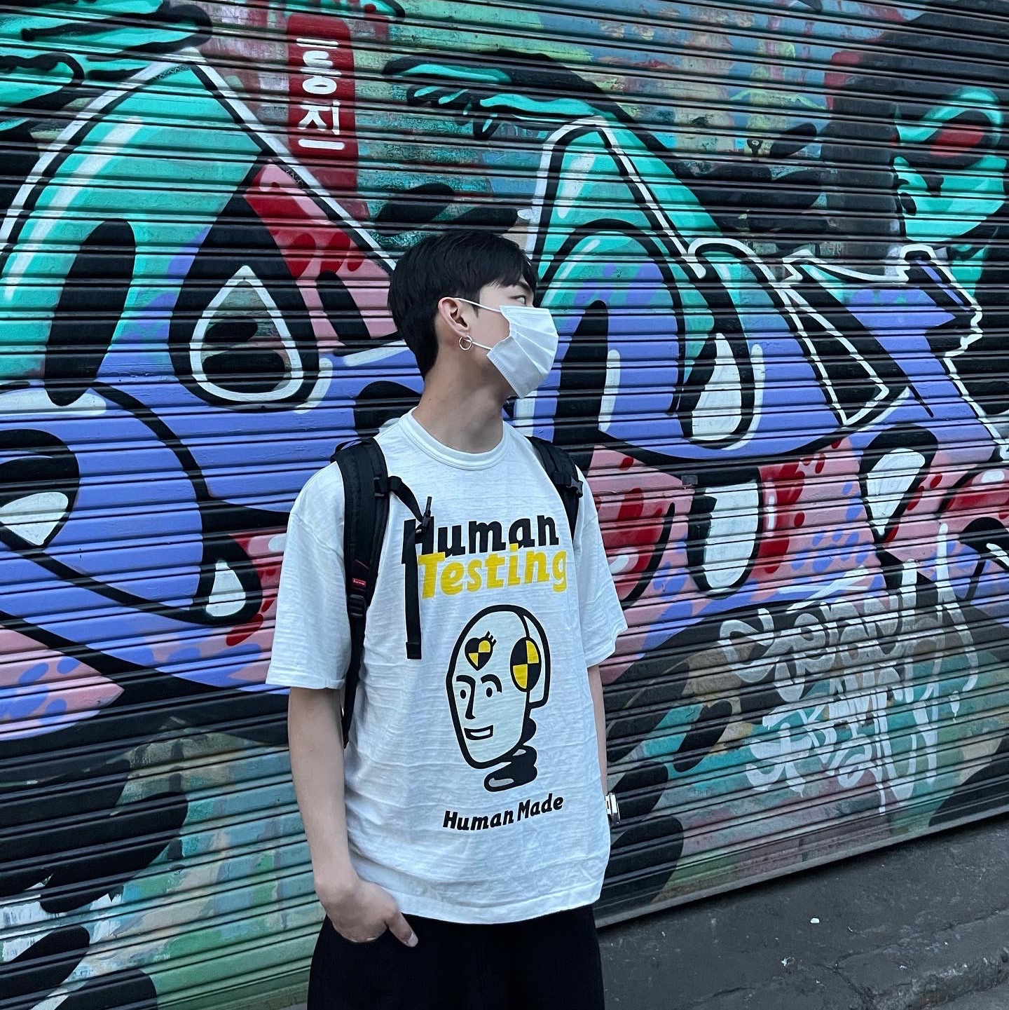 Supreme x The North Face Summit Series Outer Tape Seam Route Rocket Backpack Olive - 21SS, Human Made x A$AP Rocky Human Testing T-Shirt White 착용 스타일 - 2